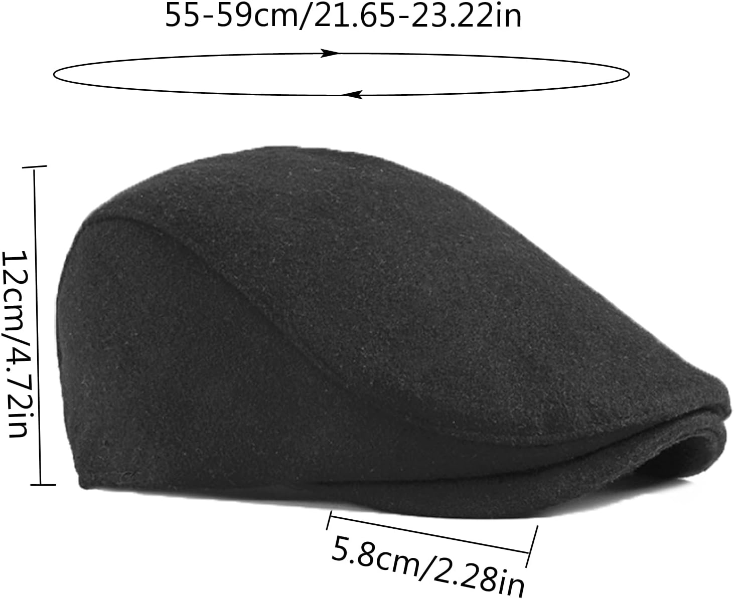 TRADERPLUS Men'S Newsboy Hat Flat Top Warm Panel Peak Beret Hat Adjustable Wool Blend Driver Hat Outdoor Winter Black image number 3
