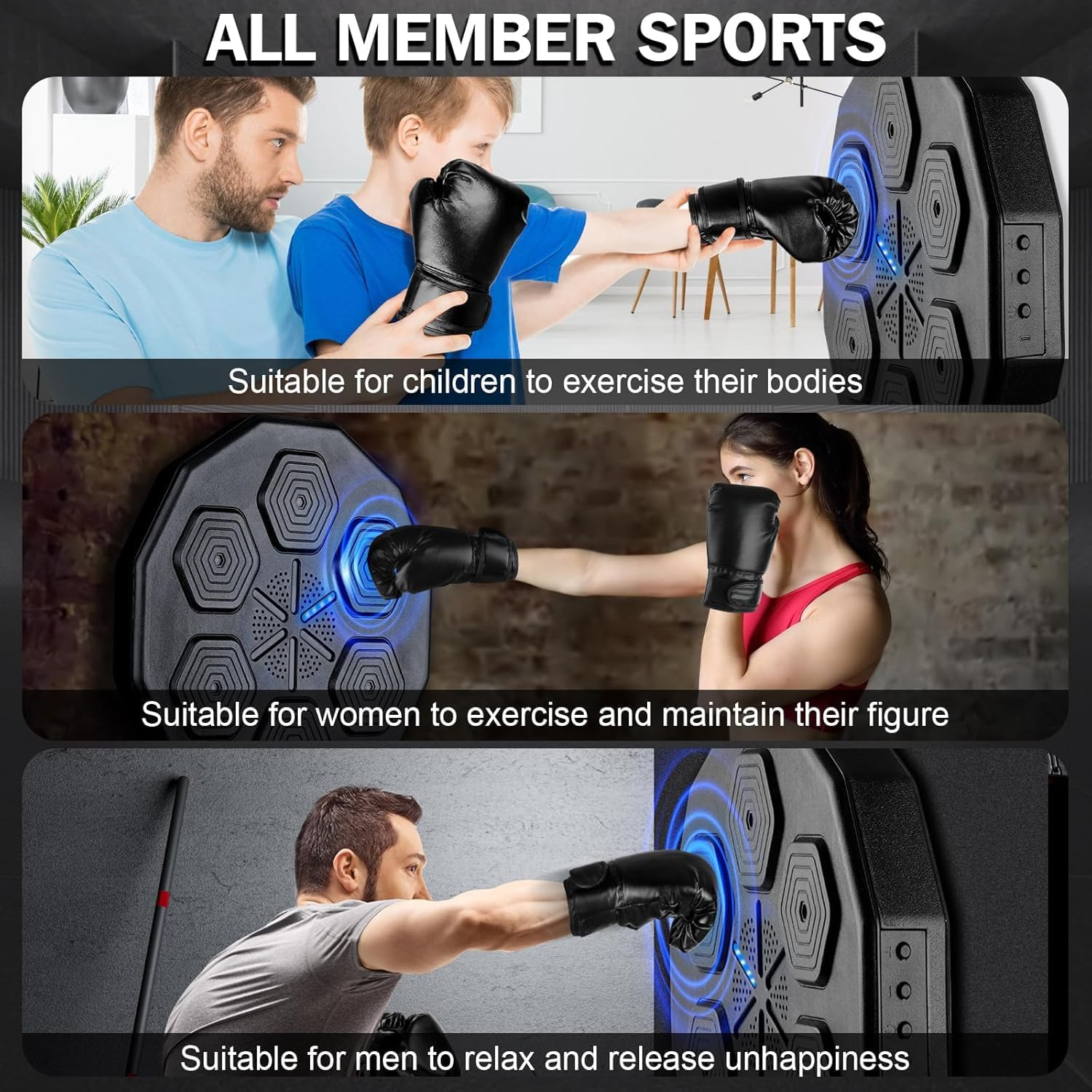 Smart Music Boxing Machine,Yueme 9 Training Modes Led Boxing Machine,Can Play Music and Connect to Bluetooth Music Boxing Machine Wall,For Home Exercise image number 4