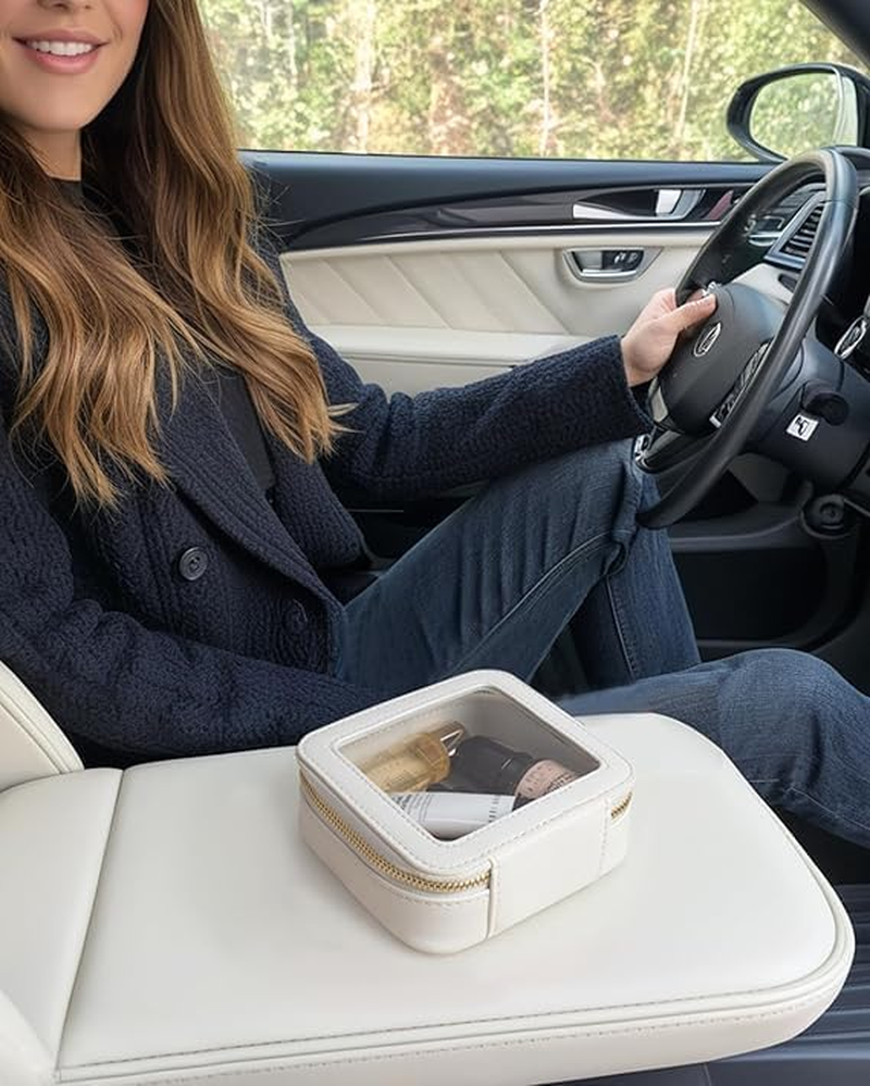 Clear Makeup Bag Small, Mini Travel Cosmetic Case Transparent TSA Approved Toiletry Bag with Zipper Portable Make up Pouch for Purse Traveling Car Essentials Organizer for Women Men (Mini White) - Mini Dark Pink image number 4