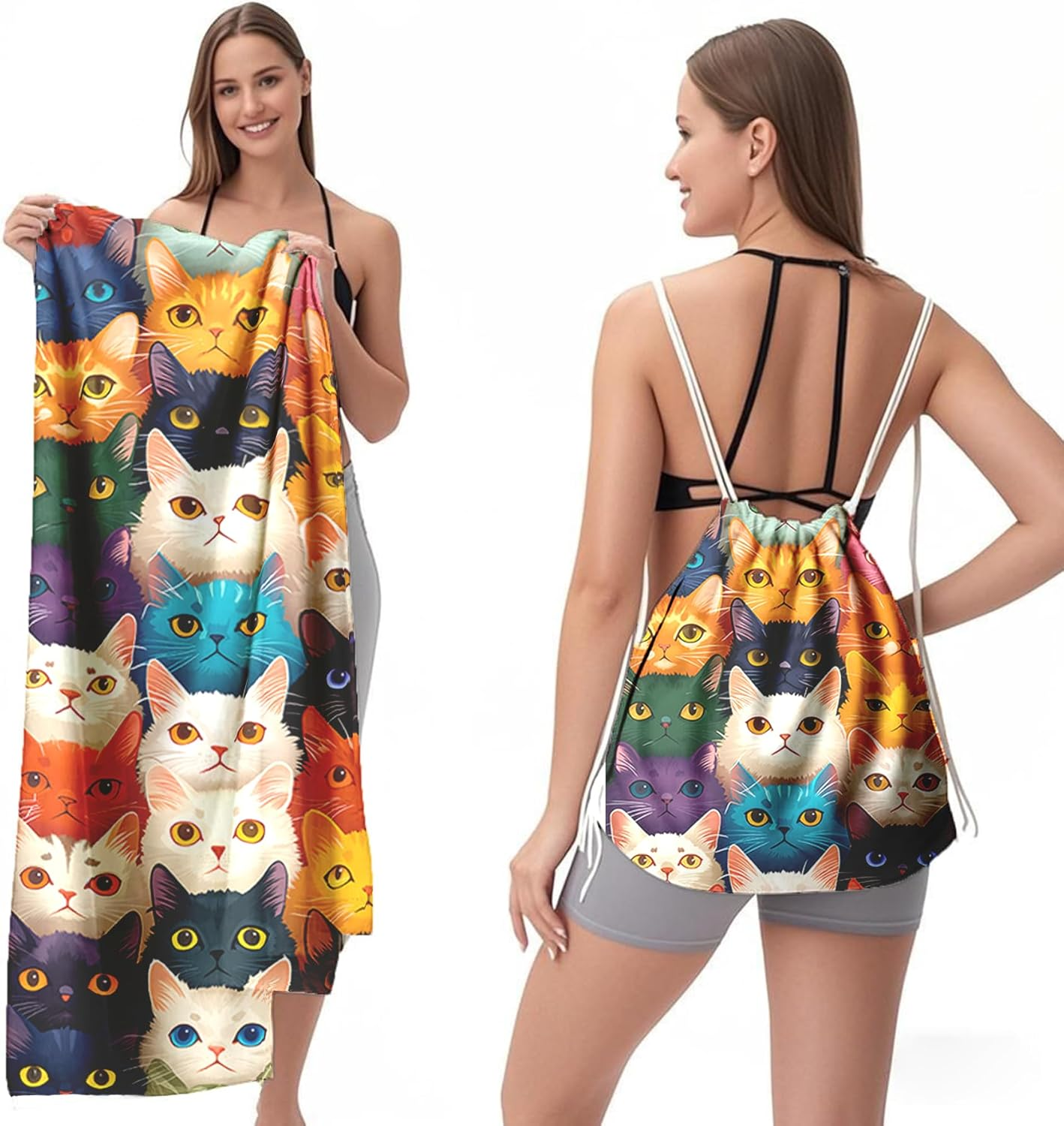 Beach Towel Backpack &ndash; Portable 2-In-1 Sand-Free Beach Towel with Integrated Storage Bag &ndash; Lightweight, Quick-Dry, Printed Towel for Travel, Swimming, Camping & Outdoor Activities (Style 3)