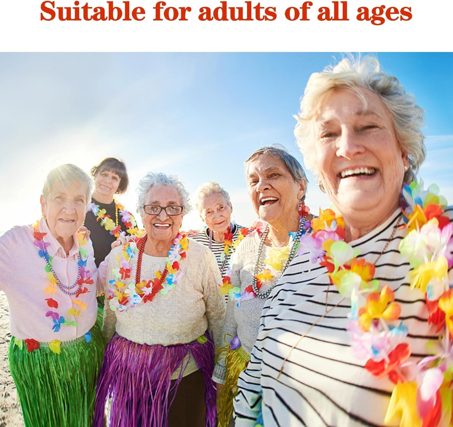 Grass Skirt Hawaiian Luau Hula Skirts Party Decorations Favors Supplies Multicolor Grass Skirts for Adult Elastic Hibiscus Flowers Tropical Skirt, Birthdays, Celebration 60CM 10Pack, Multicolored image number 3