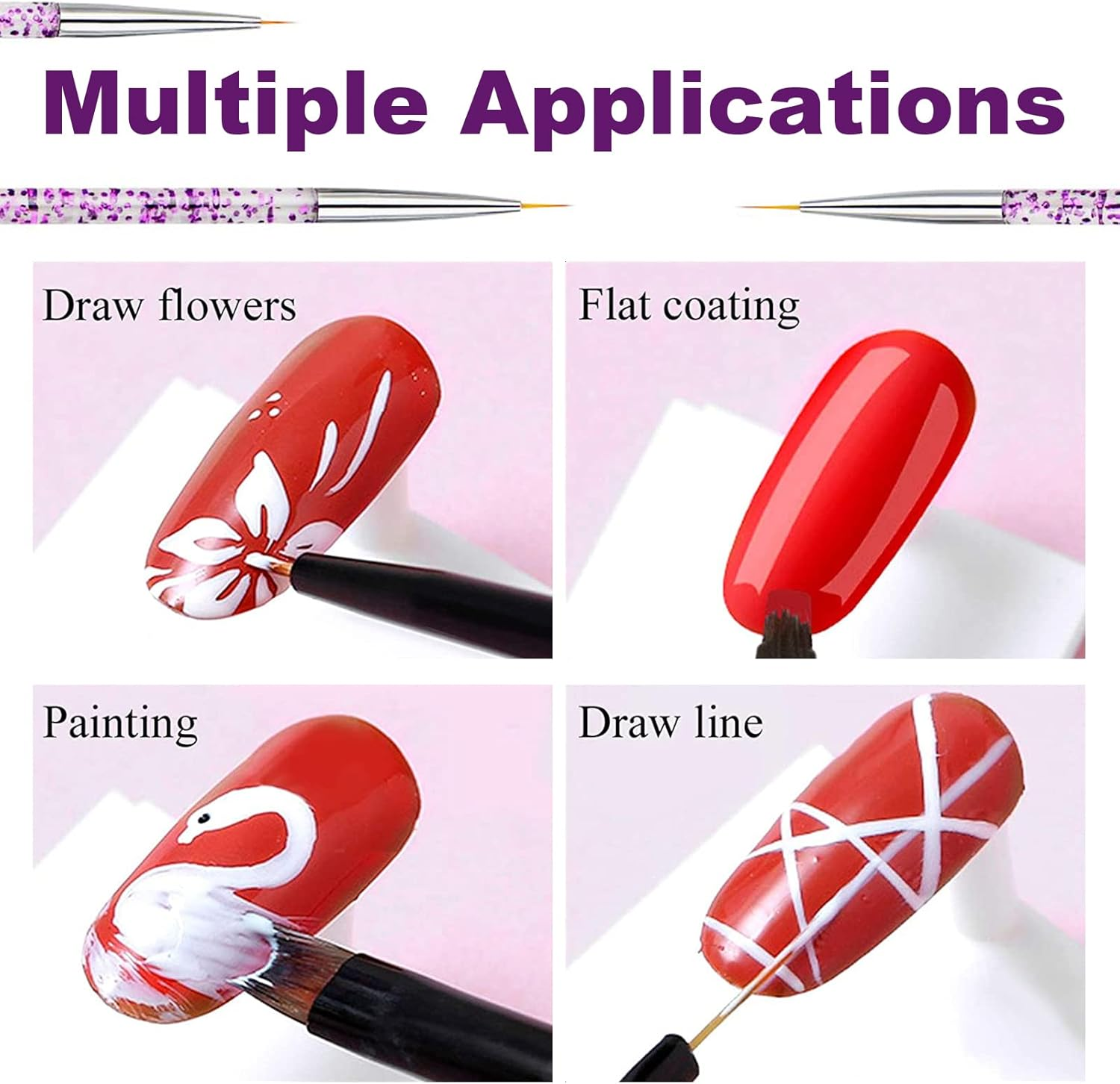 Nail Stamper Nail Art Brushes - French Tip Nail Stamp Clear Nail Art Stamper Jelly with Scraper, 3Pcs Nail Pen Brushes, Soft Silicone Stamper Printer DIY French Tip Nail Stamping (3Pcs) image number 2