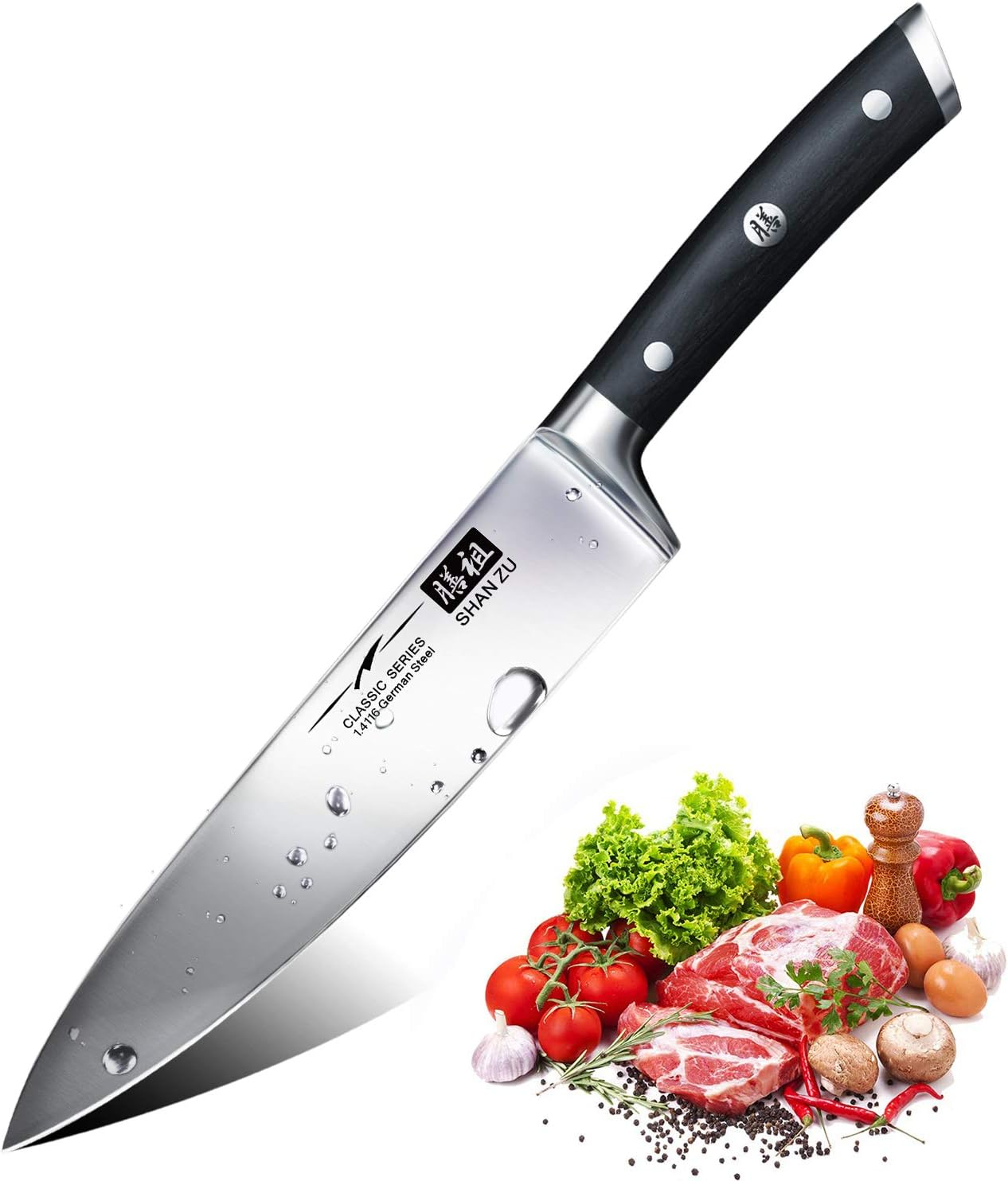 SHAN ZU Chef Knife 8 Inch Japanese Steel Damascus Kitchen Knife, Professional Kitchen Knives Sharp High Carbon Super Steel 67 Layers Kitchen Utility Knife with G10 Handle