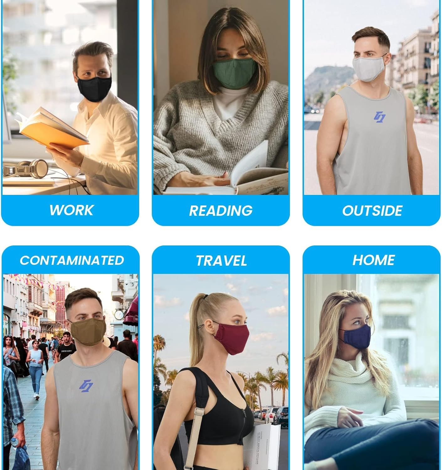 3-Ply Cloth Face Mask 6 Pack,Washable, Reusable and Breathable Face Covering with Adjustable Ear Protection Loops for Women and Men image number 2