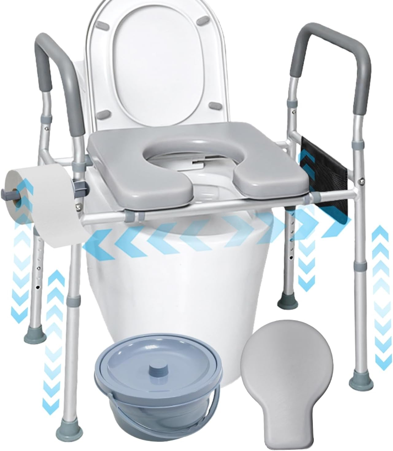 Toilet Seat Riser for Seniors with Adjustable,With Toilet Seat Handles and Storage Pouch Bedpan,Handicap Elevated Toilet Seat for Elderly and Most Toilet ﻿ image number 4