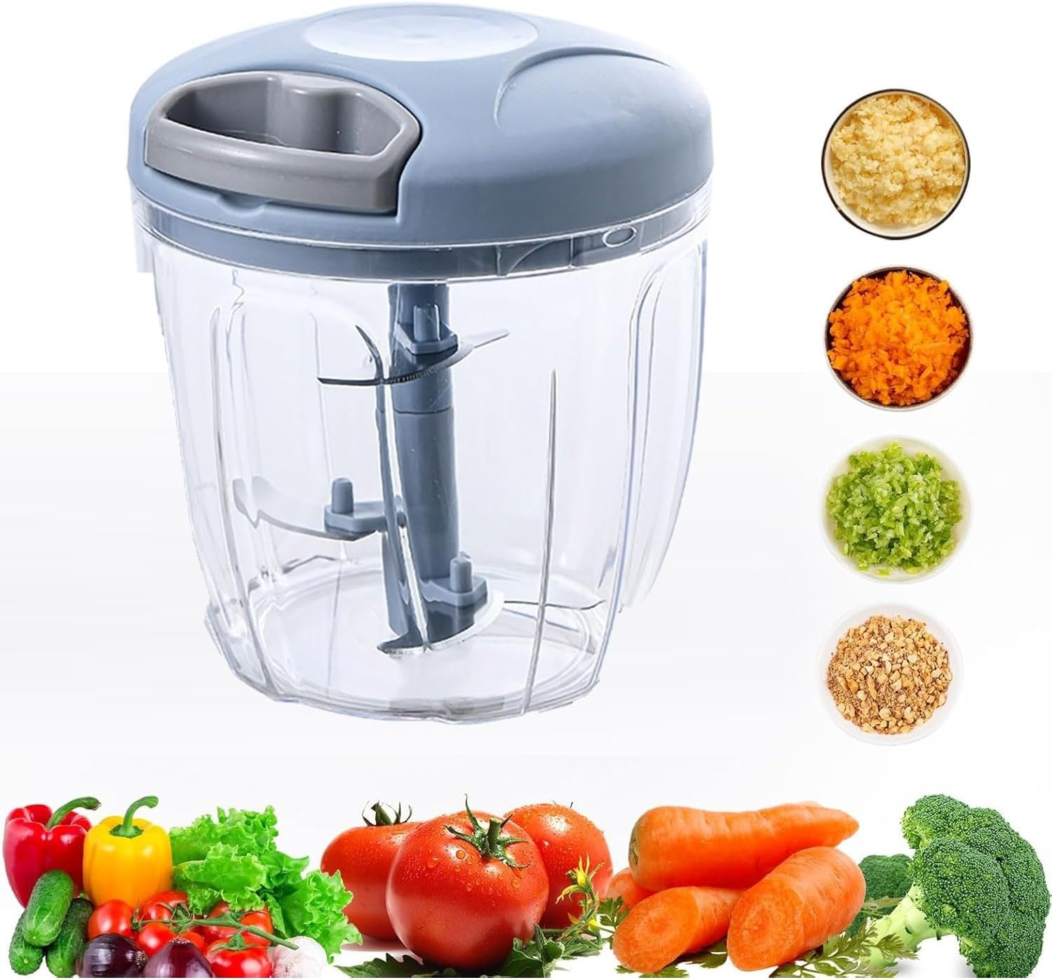 900Ml Extra Large Manual Food Chopper Vegetable Chopper Garlic Chopper, Pull String Manual Food Processor with 5 Sharp Blades Mincer for Cutting Onions Chili Ginger Seasoning