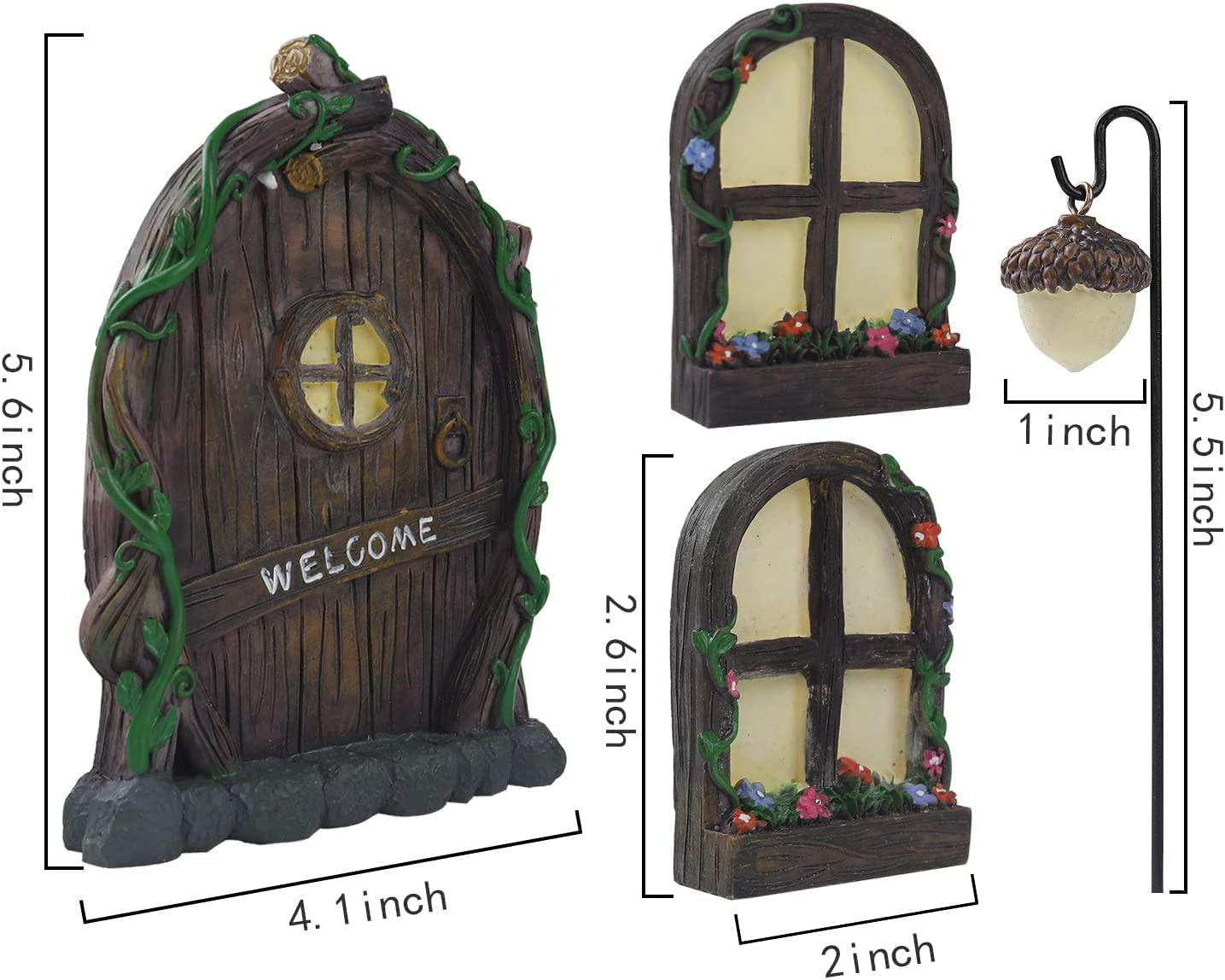 GANGH Garden Fairy Door Kits, Miniature Fairy Tree Ornaments, Fairy Doors Fairy Doors & Windows Kits for Tree Decorations Luminous Doors & Windows Kids Windows Glow in the Dark, Yellow, (GANGH08) image number 5