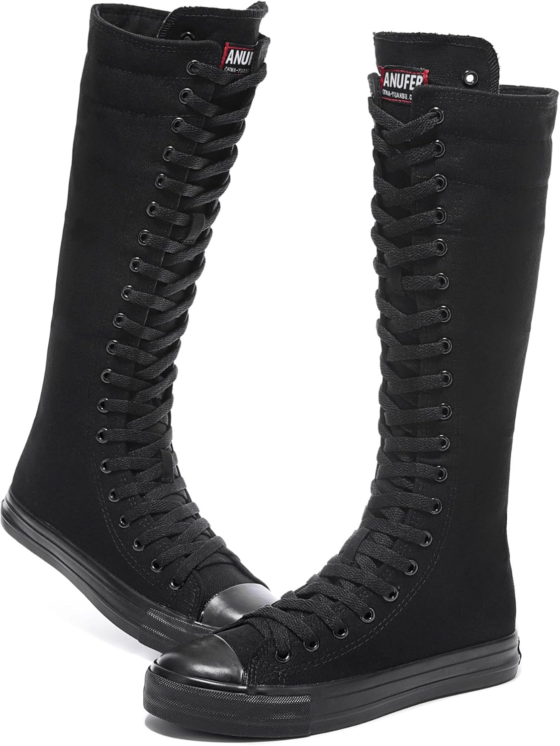 Rismart Women'S Canvas Sneakers Knee Length High Top Side Zip School Cheergirls Long Boots image number 3