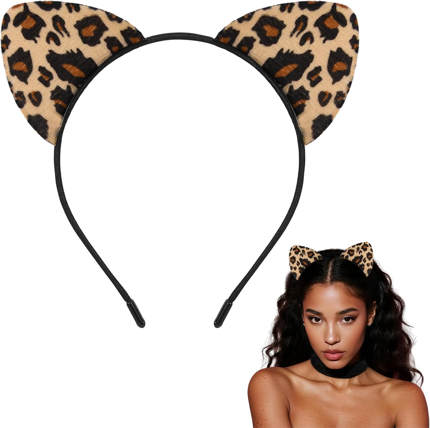 Alonekiss Fluffy Cheetah Leopard Ears Headband - Cheetah Print Ears Cat Cheeta Costume Accessories for Women Adult for Halloween (Gold)
