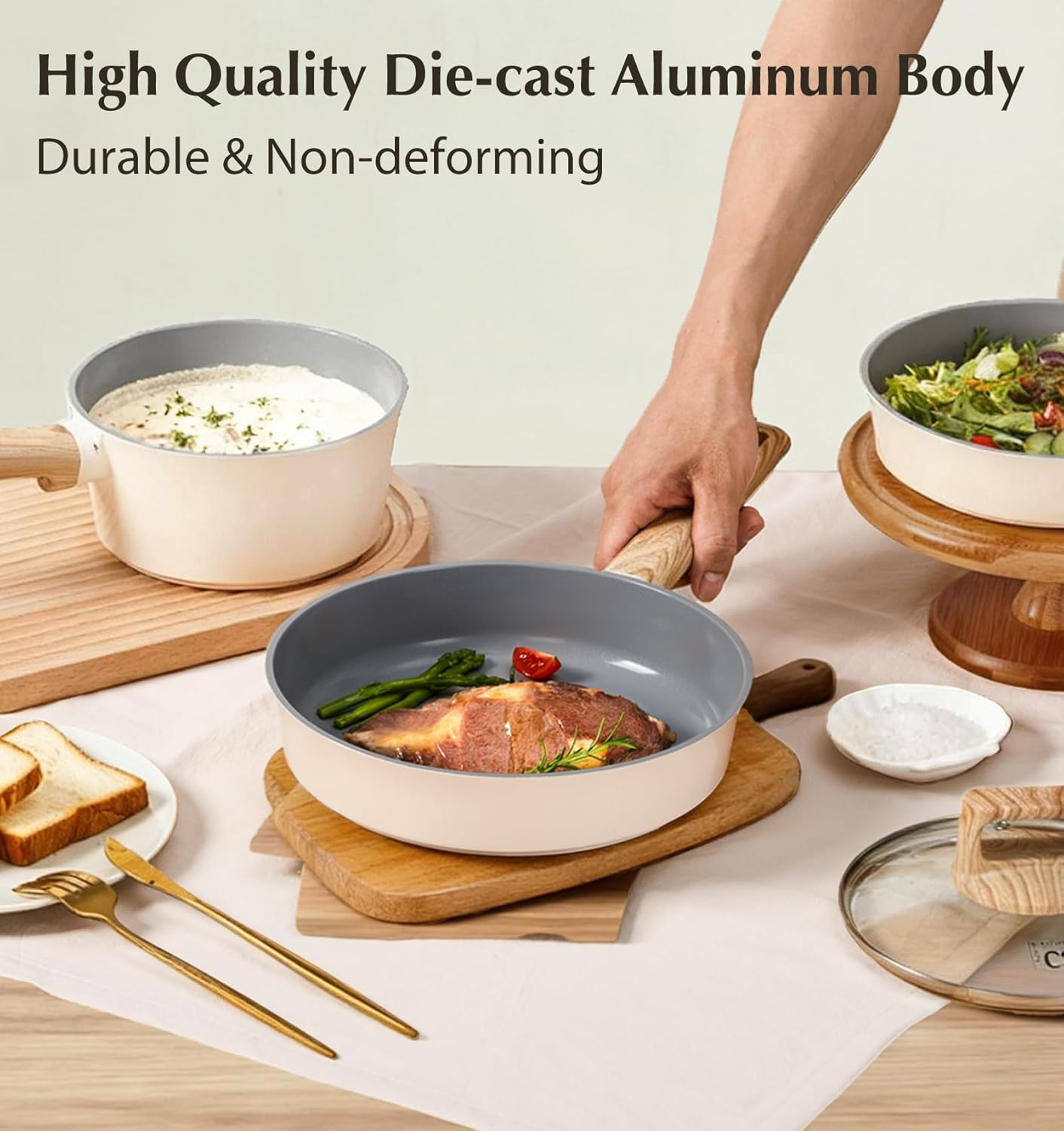 KOCH SYSTEME CS 8 Piece Pots and Pans Set, Nonstick Ceramic Cookware Set with Stay-Cool Handles, Non-Toxic Ceramic Kitchen Cooking Set, Induction Cookware, Dishwasher Safe, PFAS and PFOA Free, 8Pcs image number 5