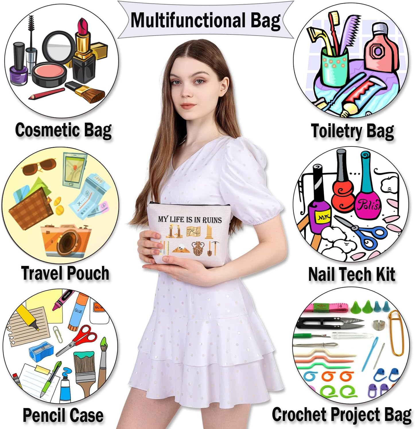 BDPWSS Archaeology Gifts for Women Archaeologist Gift My Life Is in Ruin Funny Archaeology Zipper Pouch, My Life Bag, Fashion