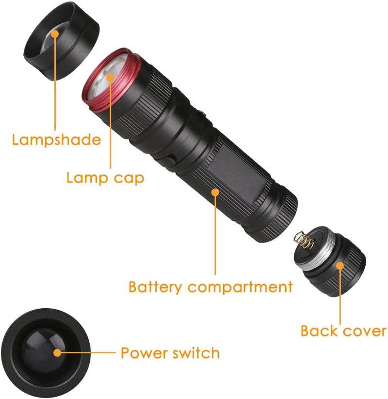 Vagocom LED Blacklight Ultraviolet Flashlight, 3 Modes Zoomable Black Light 395Nm UV Flash Light Detector for Dog Cat Pet Urine,Dry Stains,Work with Pet Odor Eliminator(1 Pack,Black,Battery Included) image number 2