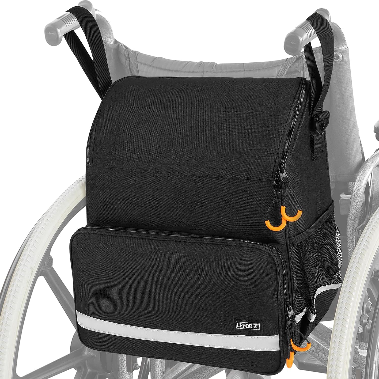 Wheelchair Bags to Hang on Back,Wheelchair Backpack Bag,Wheelchair Accessories Pouch Storage Bag with Thermal Insulation Pocket for Adults & Senior,Bag Only, Black-Large, 15 X 9.5 X 16.5 Inch, image number 2