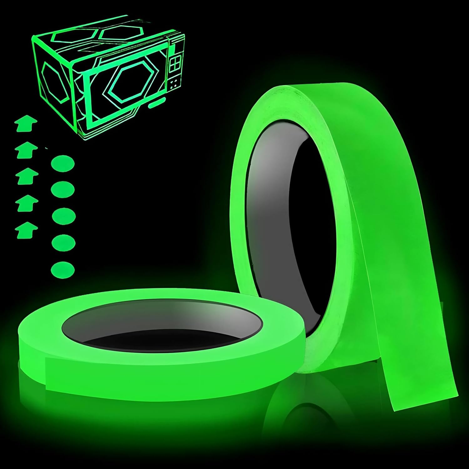 EZONEDEAL Reflective Tape, Glow Tape Glow in the Dark Tape Waterproof Luminous Fluorescent Tape Night Self-Adhesive Safety Sticker Warning Security Decoration (2Pcs (10Mm X 3M)) image number 2