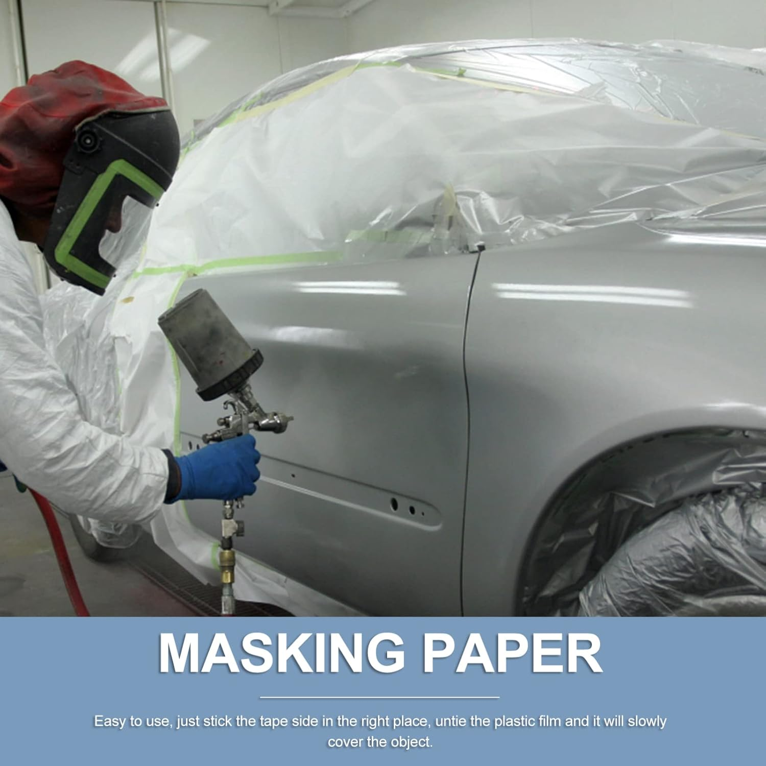Masking Paper for Furniture Protective Covering, Adhesive Masking Paper Roll 50Cm X 13M for Painting, Car, Wall Surface Protection image number 4