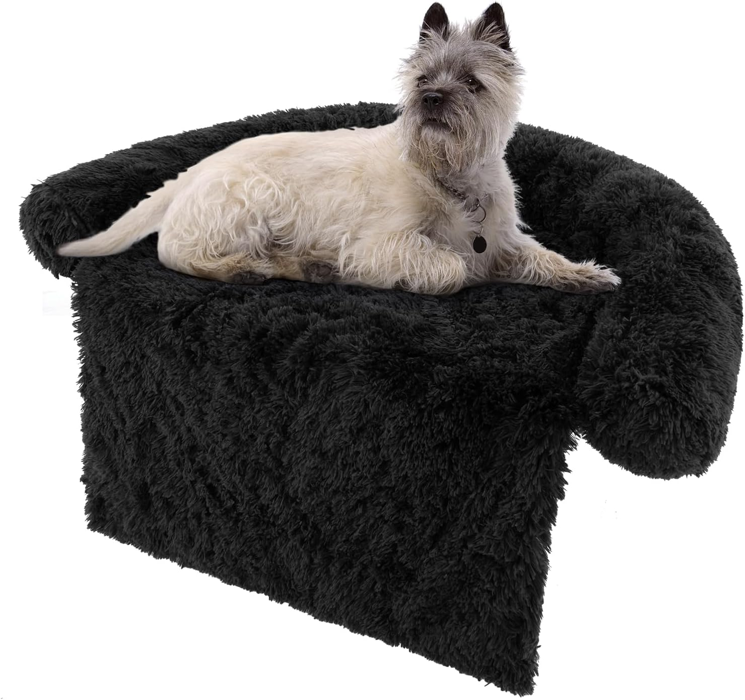 Costway Plush Calming Dog Couch Bed, Dog Sofa Bed for Furniture Protector W/Anti-Slip Bottom, Detachable Washable Cover, Soft Neck Bolster, Plush Mat for Small/Medium/Large Dogs & Cats (Black-M)