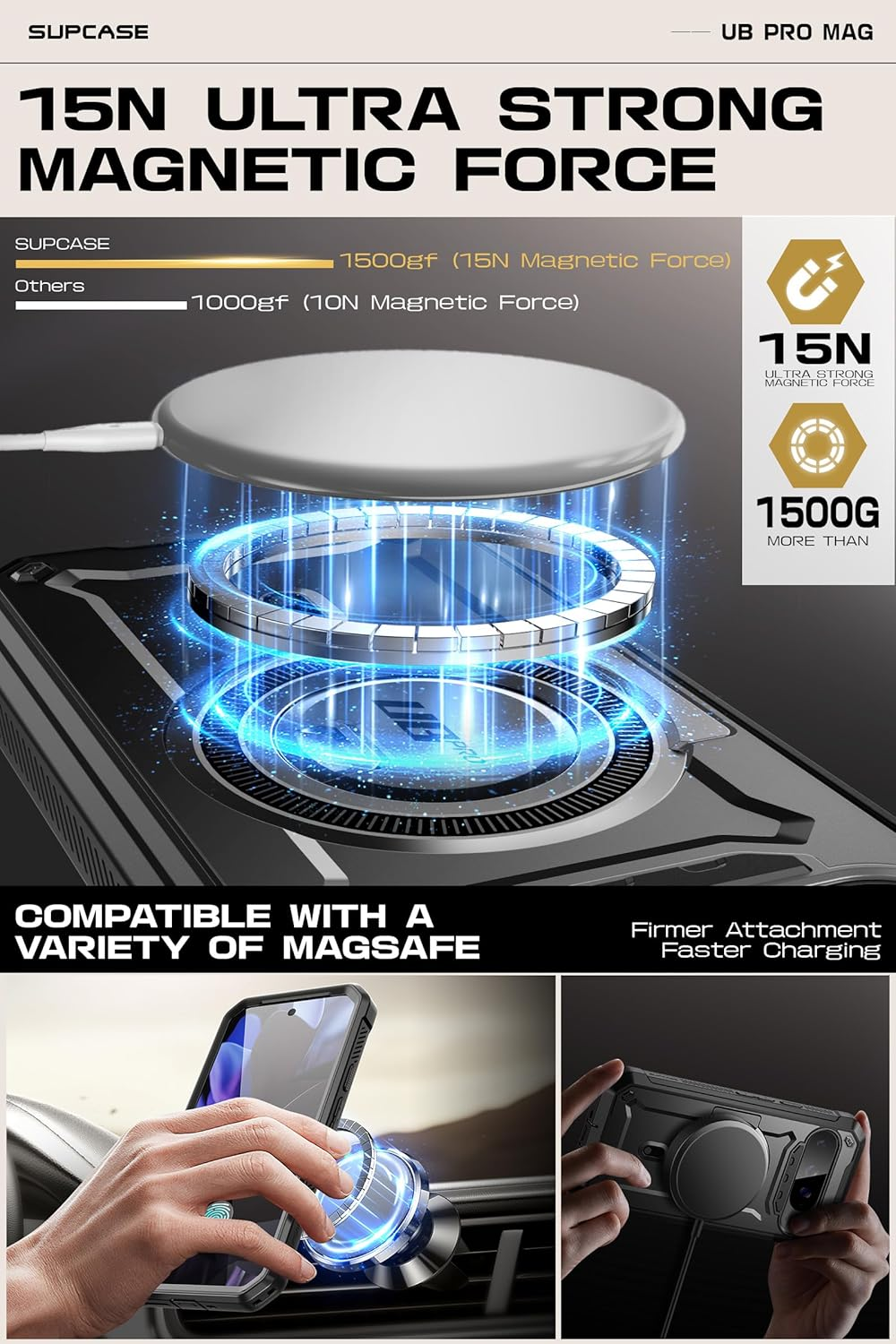 SUPCASE for Google Pixel 9 Pro XL Case with Stand (Ubpro Mag), [Support Magsafe] [Built-In Screen Protector & Belt Clip] [Military-Grade Protection] Magnetic Phone Case for Pixel 9 Pro XL, Black image number 3