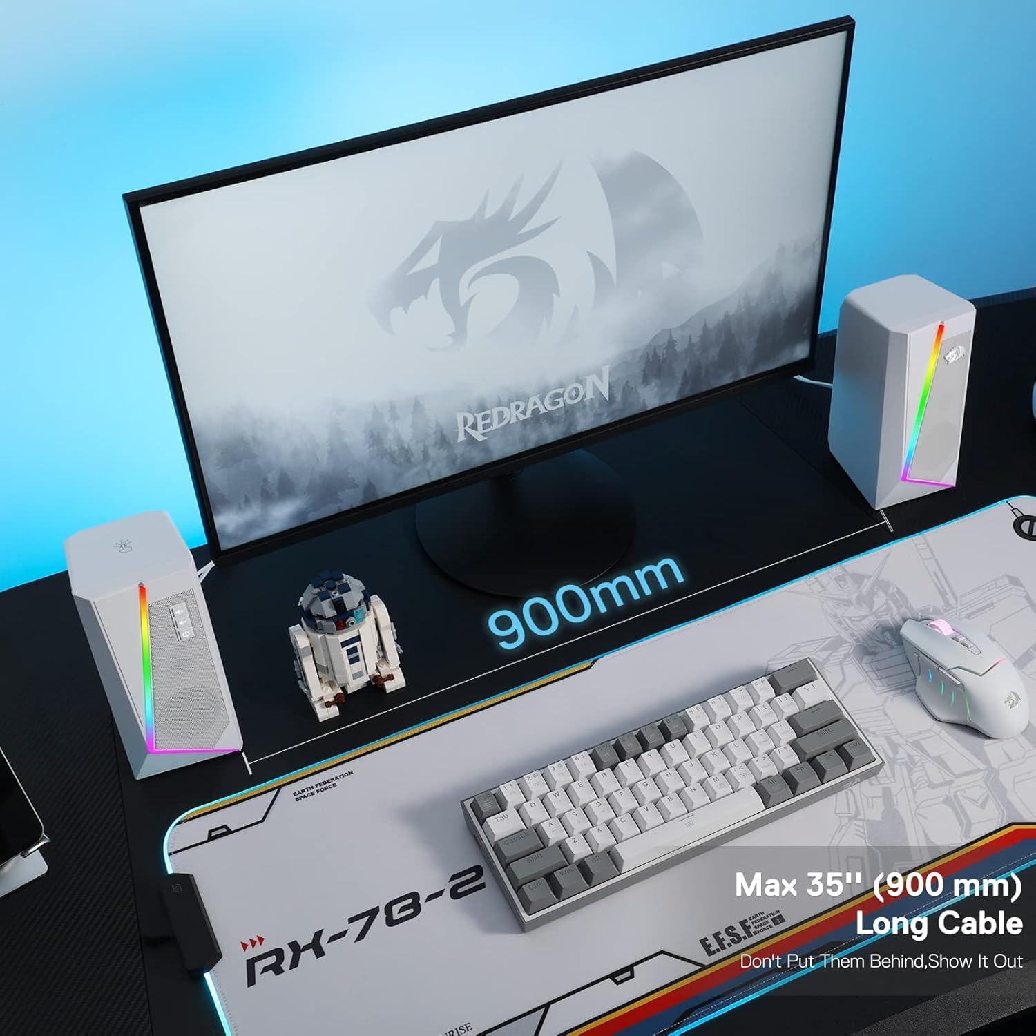 Redragon GS520 RGB Desktop Speakers, 2.0 Channel PC Computer Stereo Speaker with 6 Colorful LED Modes, Enhanced Sound and Easy-Access Volume Control, USB Powered W/ 3.5Mm Cable, White&hellip; - White image number 3