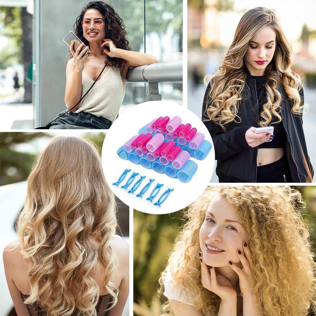 Encuryna Pack of 50 Hair Rollers Set, Self-Adhesive Hair Rollers, Curlers, Adhesive Rollers, Curls without Heat Curlers with Comb and Duck Beak Clips for Women, Salon, Barber, Hairdresser image number 4