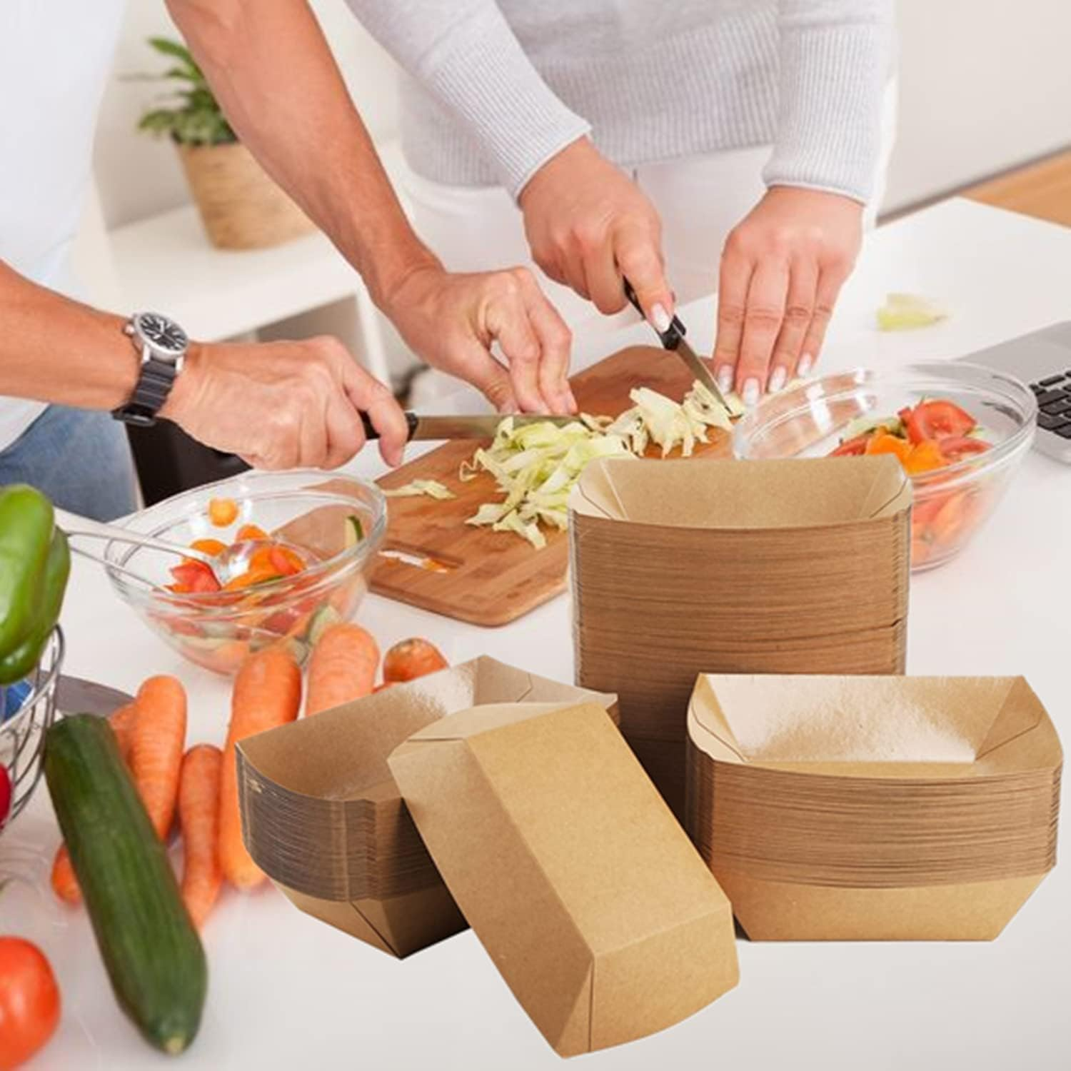 100 Pack Kraft Paper Food Trays, Paper Food Boats,Brown Paperboard Serving Basket Tray for French Fries Nachos Snack Hot Dog Taco BBQ Popcorn Party Picnic Wedding Party image number 4