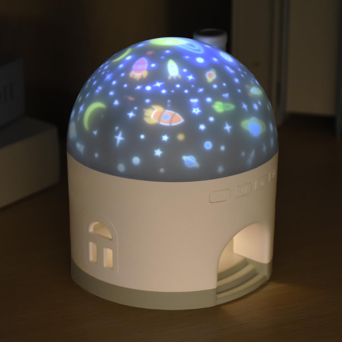 Music Box Rotating Projection Lamp, 2 Projector Modes, 3 Scenarios, Night Light for Kids, LED Portable Night Lamp, Brightness Adjustable, Rechargeable, Fabulous Ideal Gift (Light Pink)