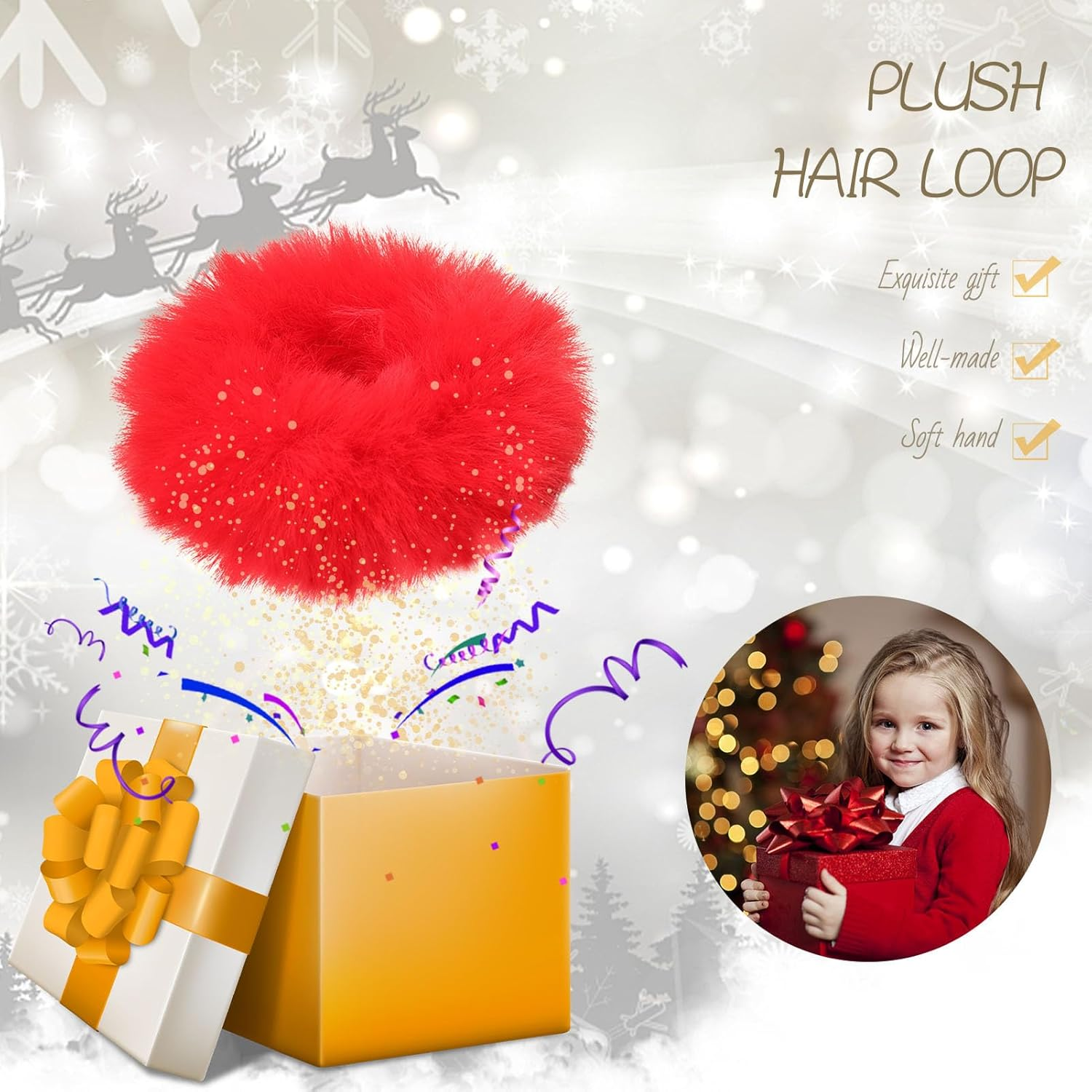 2 Pieces Furry Hair Scrunchies, Elastic Faux Rabbit Hair Ties, Soft and Cute Ponytail Holder, Exquisite Fashion Dress up Accessories for Women and Girls (Red) - Black image number 6