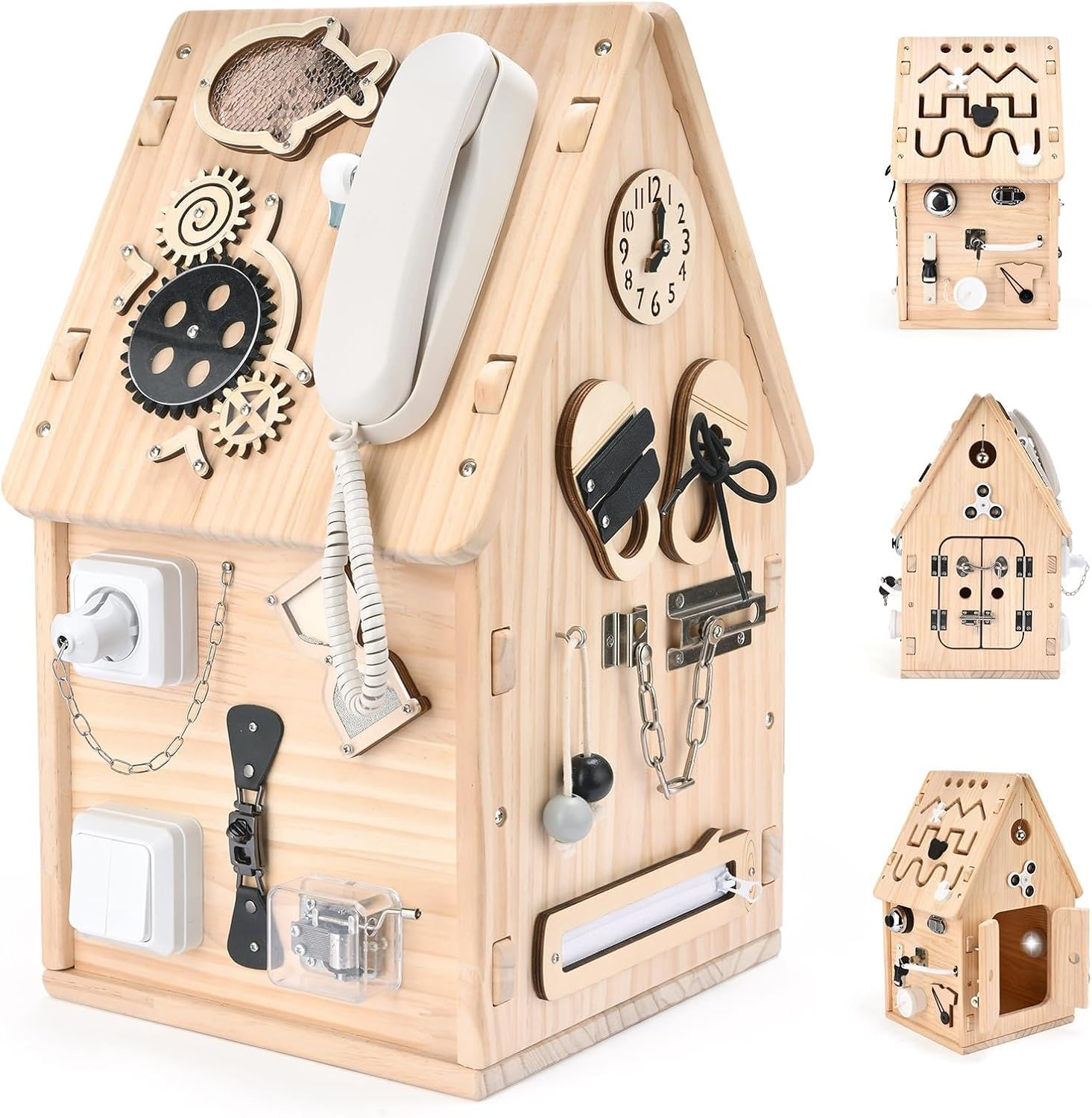 Montessori Wooden Busy House - Busy Board Toy for Toddlers - Preschool Learning Educational Toys - Sensory Board for Fine Motor Skills, Gifts for Babys Boys & Girls