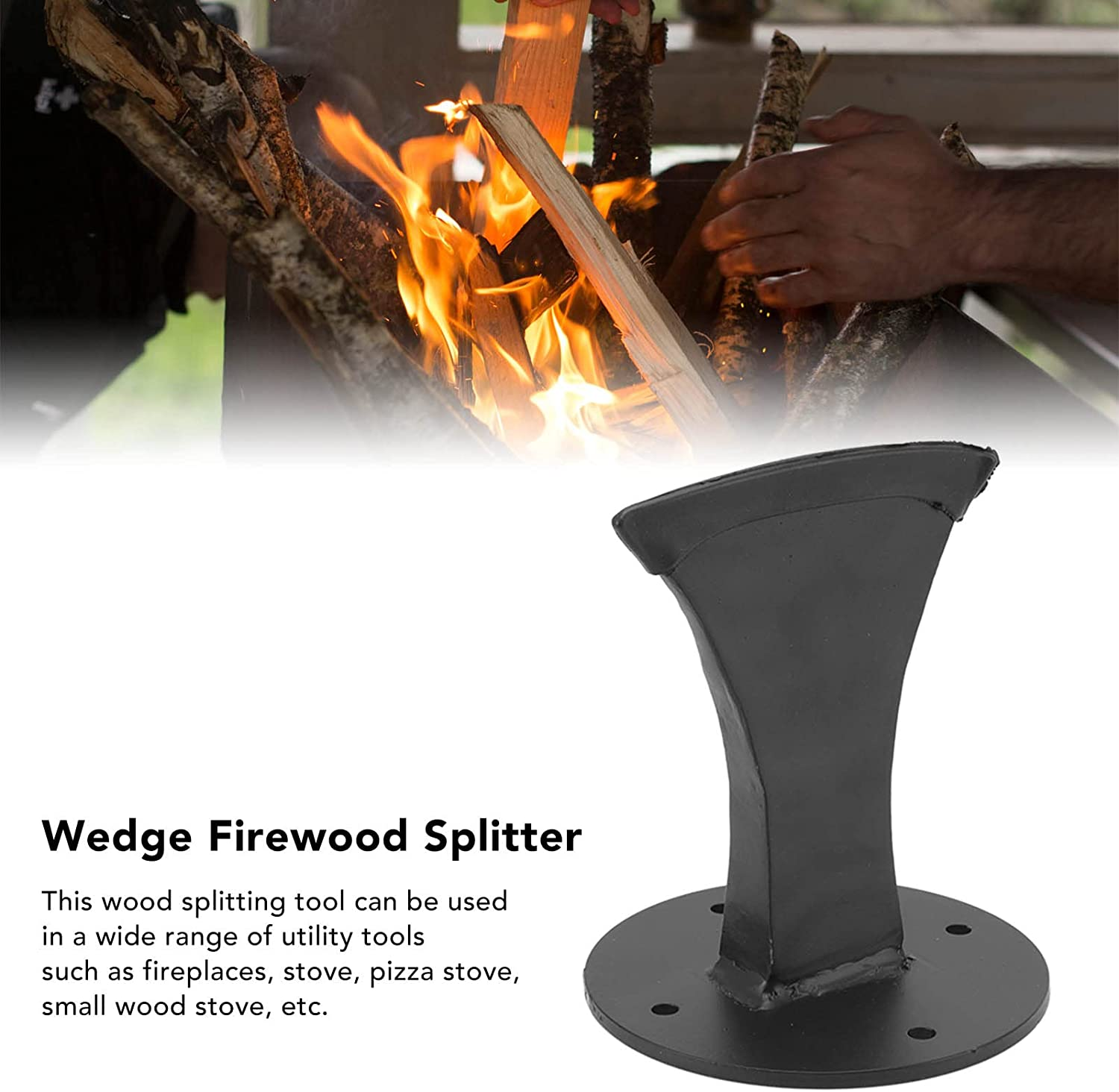 Wood Splitter, Log Splitting Tool, Wedge Heavy Duty Firewood Kindling Splitter with 4 Screws, Small Manual Log Splitter for Small Fireplace Wood Stove image number 6