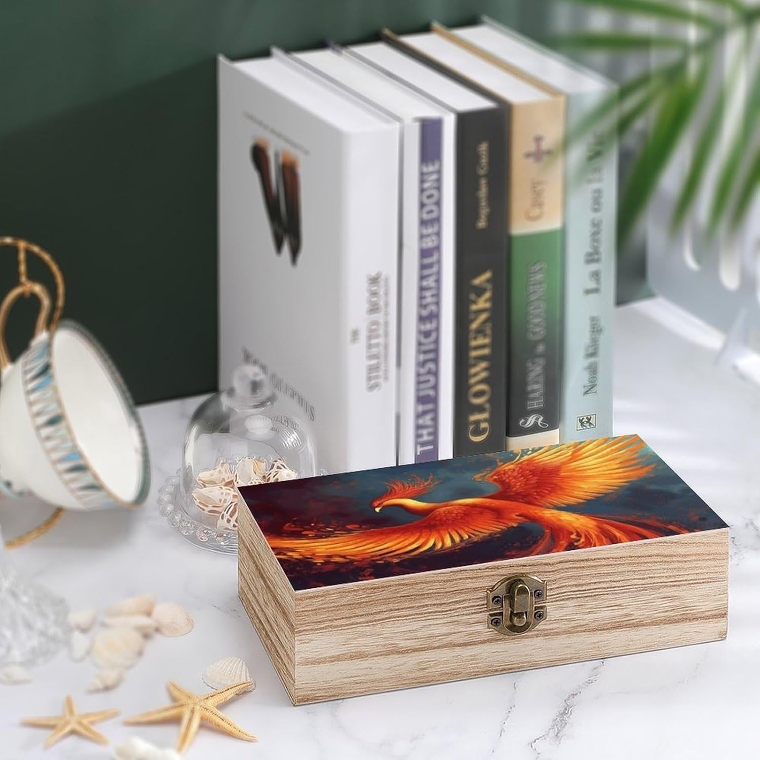 Orange Red Phoenix Wooden Box Wood Wedding Keepsake Boxes with Lids Small Decorative Boxes Lightweight Wooden Memory Storage Box for Crafts Keepsakes Jewelry Photo Letter Storage