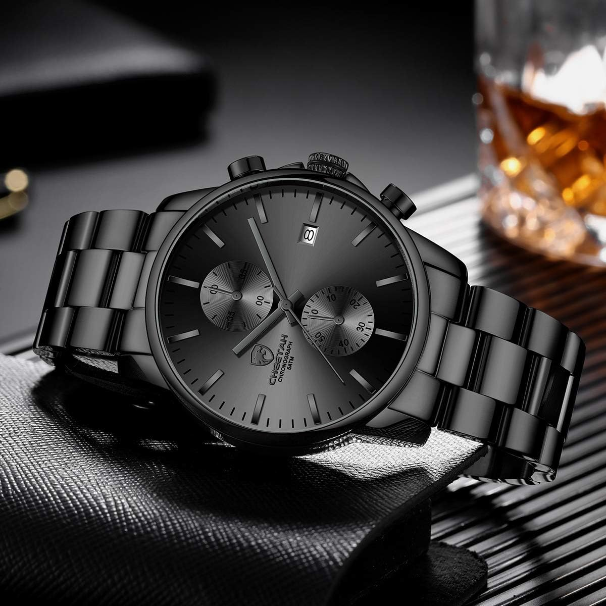 GOLDEN HOUR Fashion Business Mens Watches with Stainless Steel Waterproof Chronograph Quartz Watch for Men, Auto Date - Black Blue image number 6