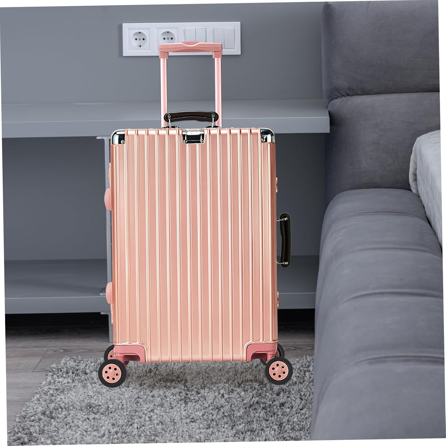 BUGUUYO 8Pcs Rubber Luggage Wheel Covers Noise-Reducing Suitcase Wheel Protectors Dark Black for Travel Suitcases Floor Protection