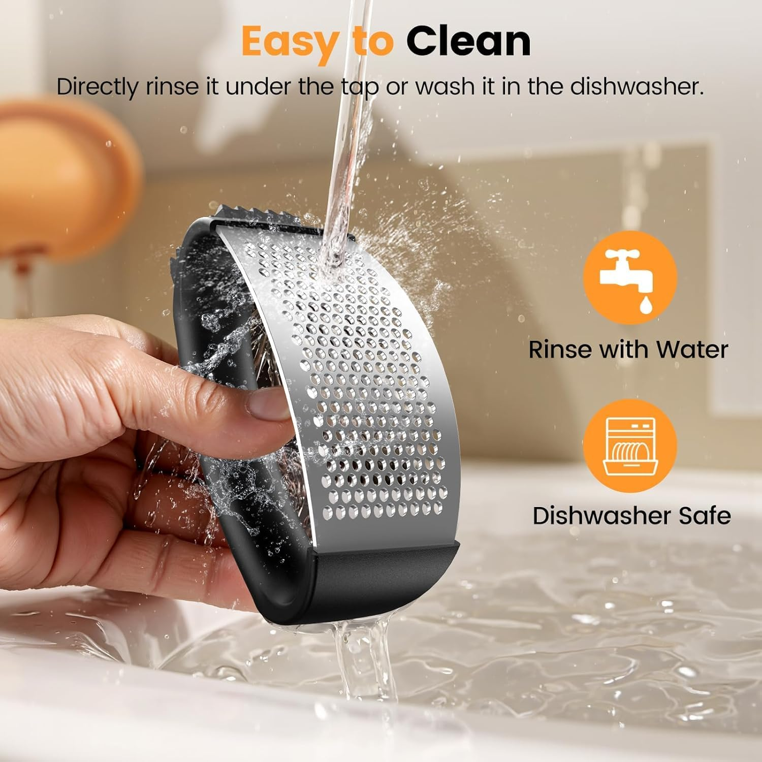 Garlic Press,Stainless Steel Garlic Press,Easy to Use and Clean,Ergonomic Handle,Easy Kitchen Gadget for Effortless Smashing,Kitchen Essentials,Home and Kitchen Utensils Accessories image number 2