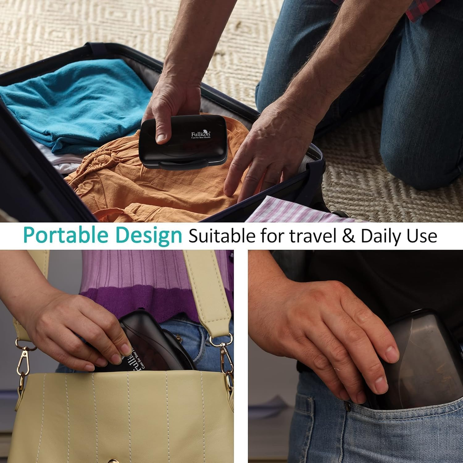 Travel Pill Organizer Large Portable Medication Organizer, Fullicon Oversize 8 Compartment Pill Box, Vitamin Travel Case Pill Holder - Airtight & Moistureproof (Black) - Grey image number 5