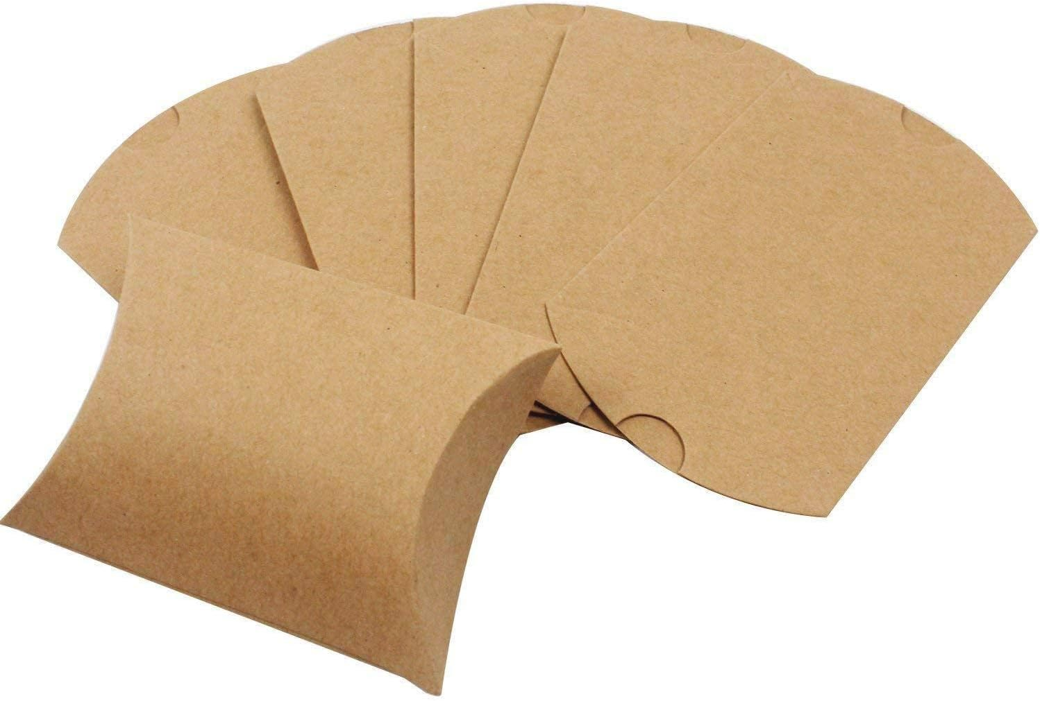 WODJR 100Pcs Pillow Boxes Kraft Pillow Boxes Small Gift Boxes Wedding Gift Boxes Brown Paper Pillow Candy Box Mini Party Favor Boxes Treat Boxes for Wedding Birthday Gifts Packaging, 100Pcs Jute Twine image number 4