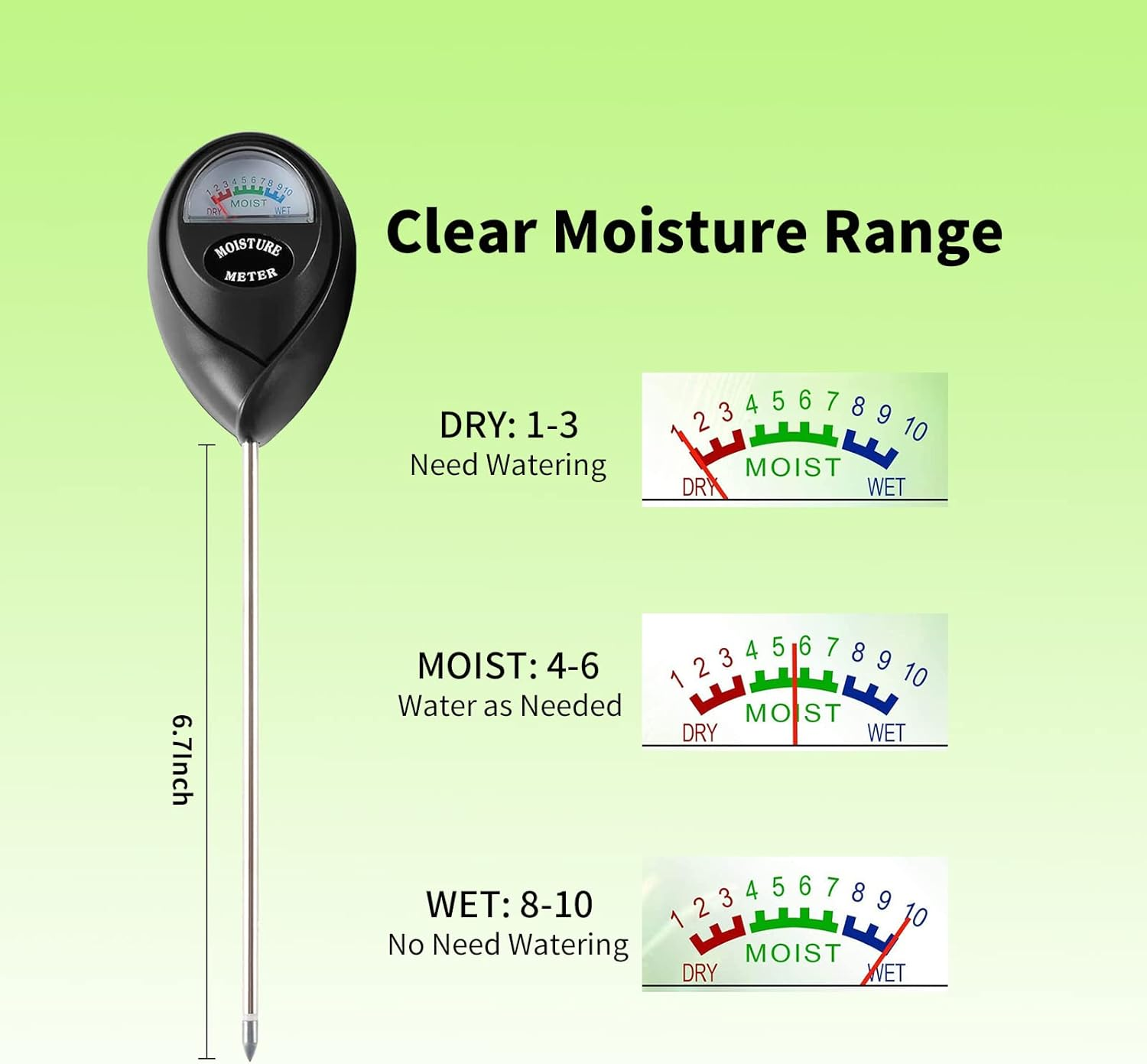 Soil Moisture Meter,Soil Hygrometer for Plants, Soil Water Gauge Meter Indoor Outdoor, Soil Moisture Sensor for Garden, Lawn, Farm Plants Care(Black)