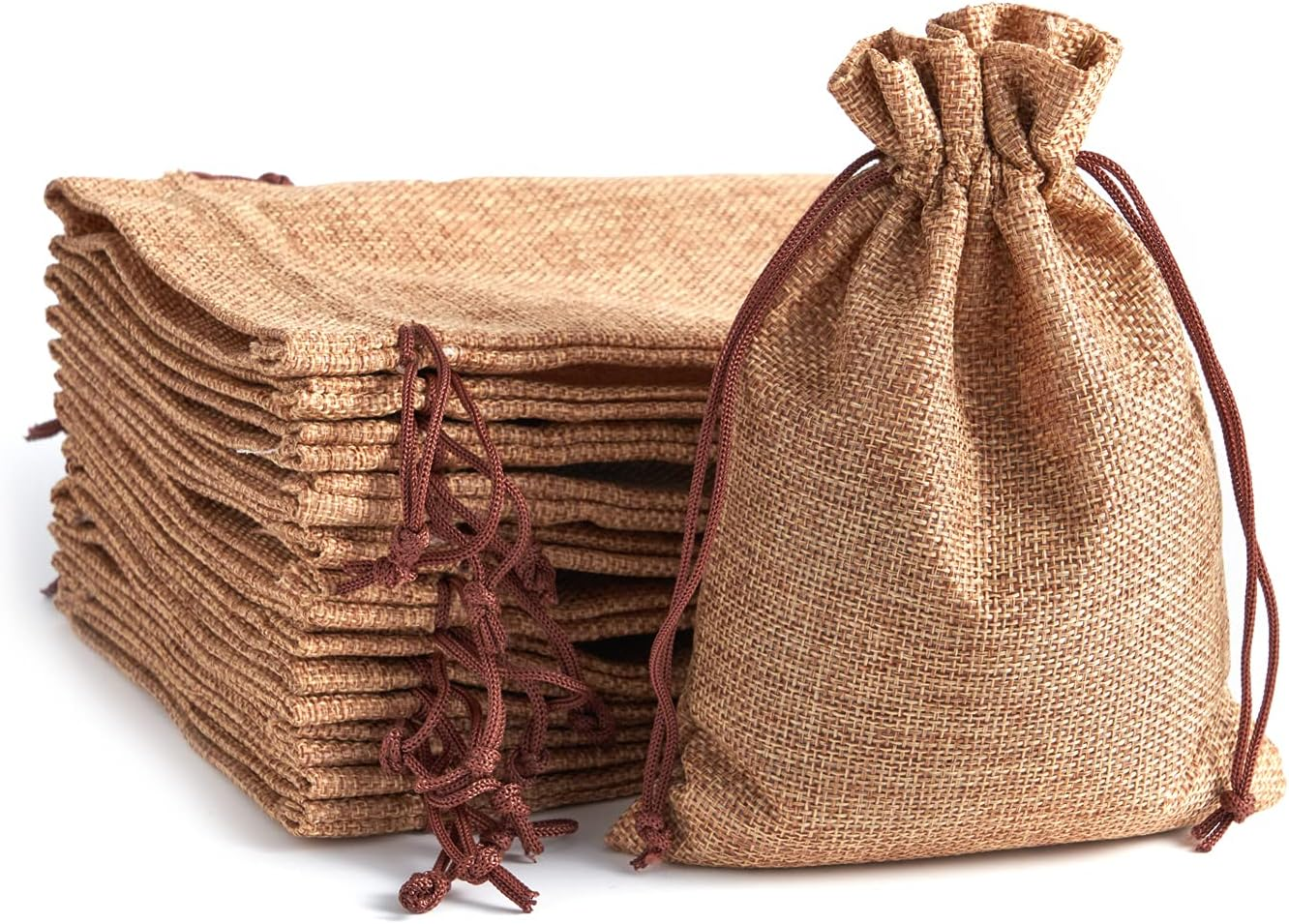 Tendwarm 50 Pcs 5X7 Inch Linen Burlap Bags with Drawstring Reusable Grocery Craft Gift Bags for Christmas Birthday Wedding Party