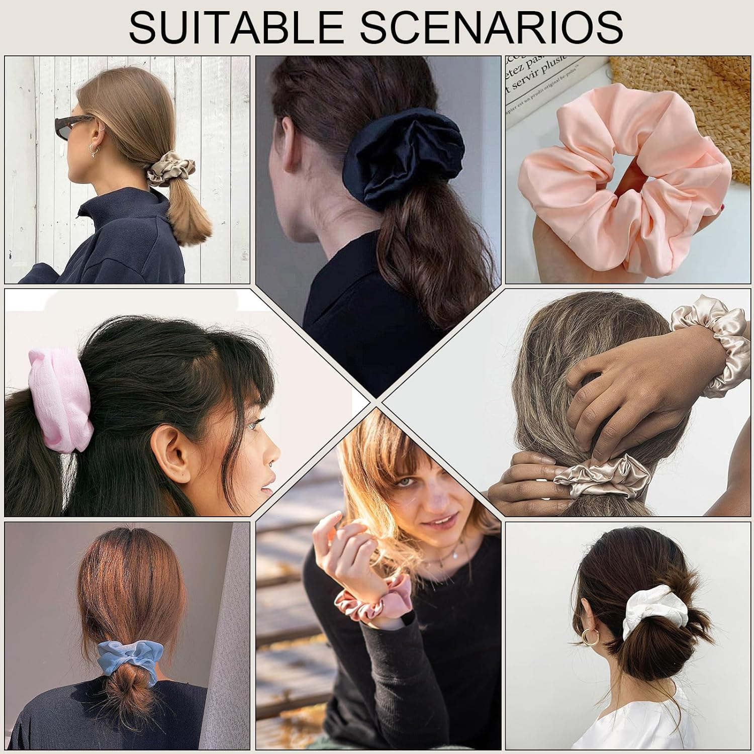 YBVABE 12Pack Silk Satin Scrunchies, Soften and Elastic Hair Scrunchies for Frizz Prevention, Satin Hair Ties for Breakage Prevention and Gentle Style, Ponytail Holder Hair Accessories Girls Ladies Women image number 5