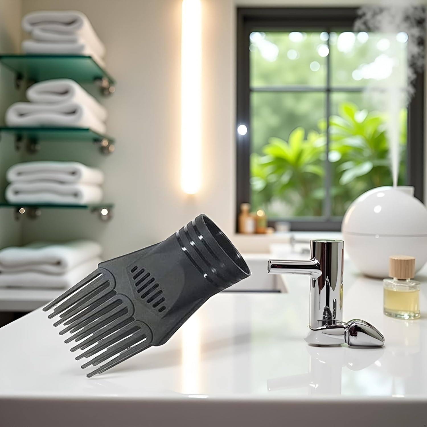 Black Universal Hair Styling Nozzle - Fashionable Blow Comb Attachment for Straightening,Detangling Fine,Curly,Natural Hair,Hair Dryers and Accessories,Hair Dryer Comb Attachments image number 4