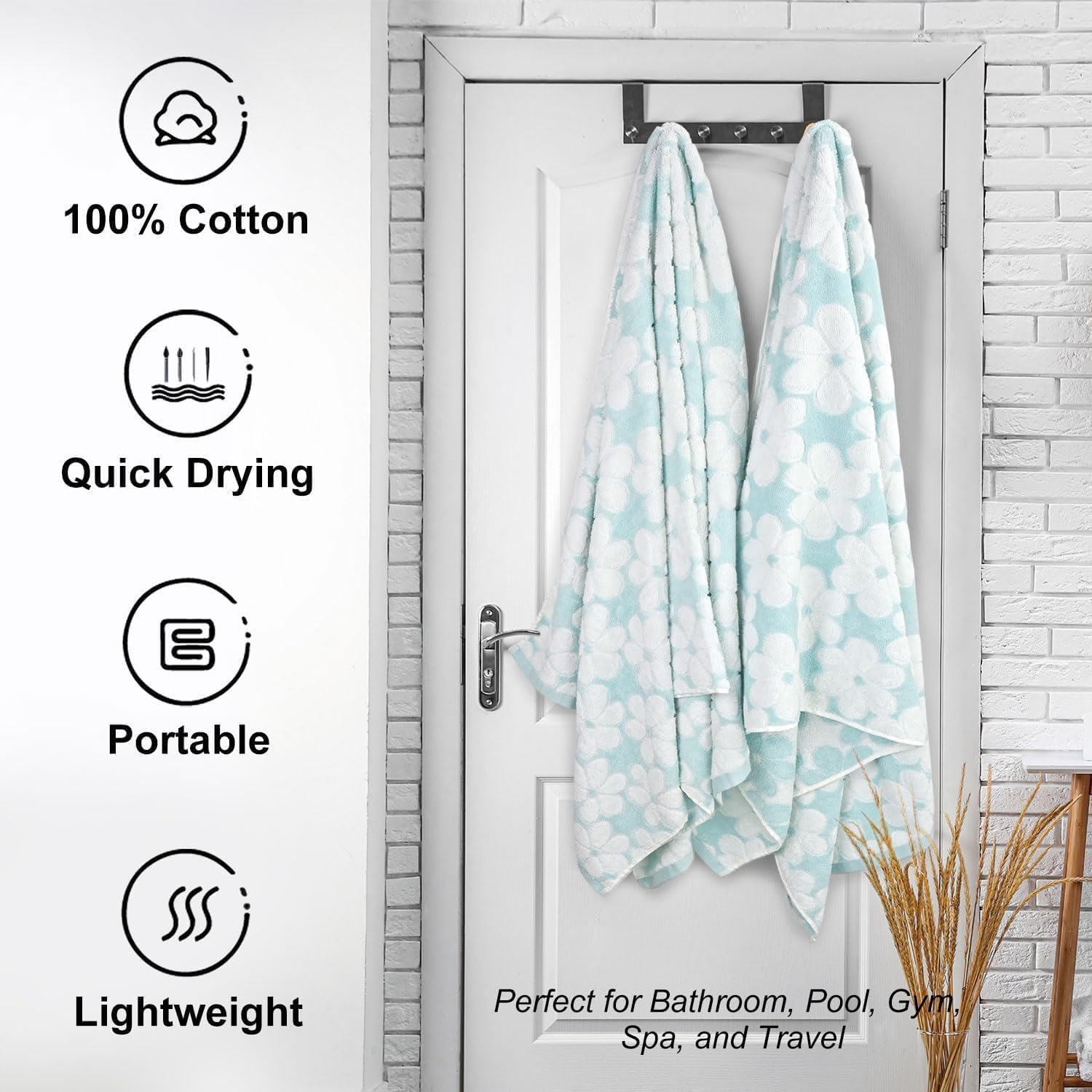 Cotton Towels for Bathroom Decor with Floral Jacquard, Super Soft and Absorbent Bath Towel Set of 2, Large Size 27.5X55 Inches image number 1