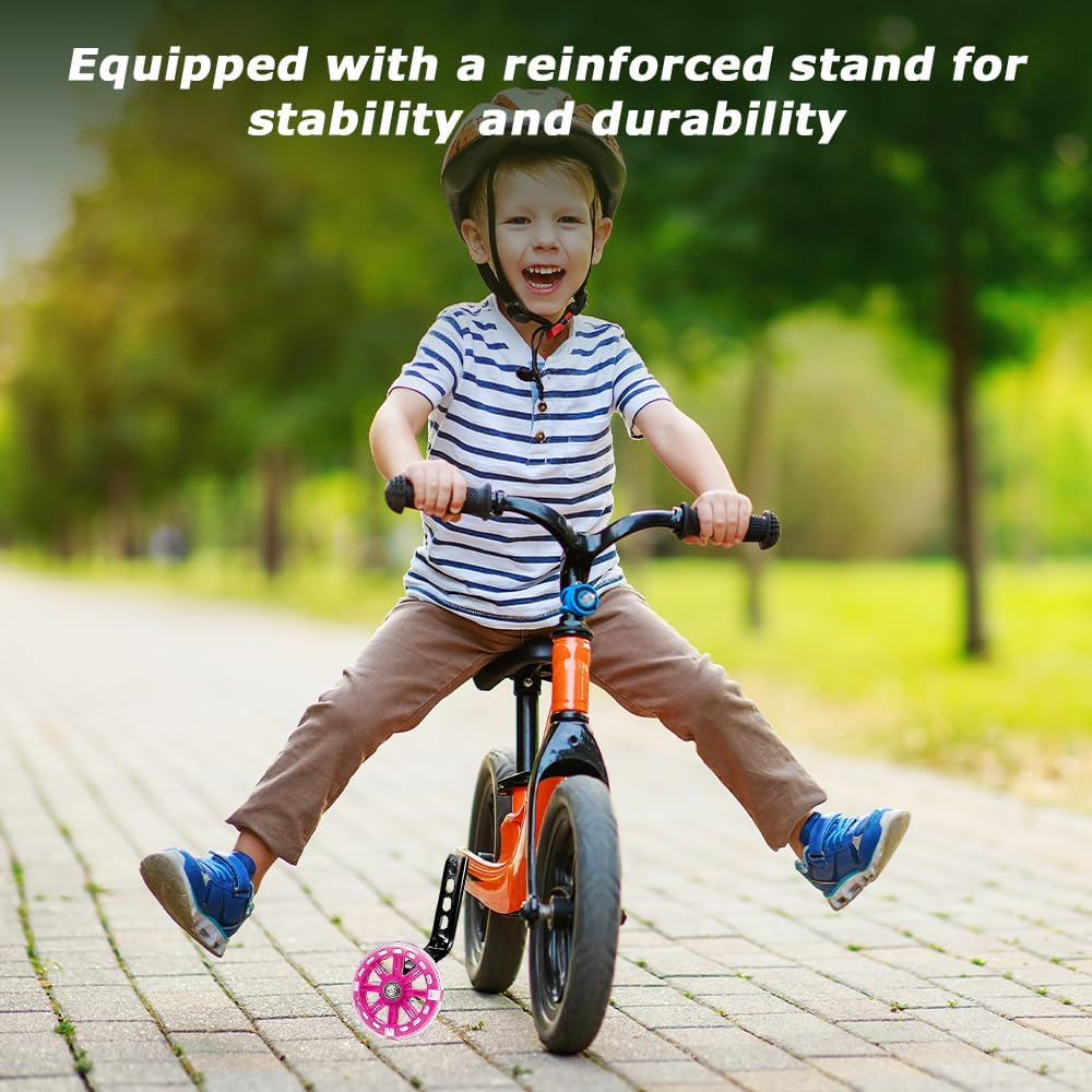 1 Pair Bike Training Wheels with Durable Material, Portable Kids Bike Stabilisers, Mute Flash Bicycle Wheels, Adjustable Training Wheels, Suitable for Kids Bike Beginners（Pink) (PINK) image number 1