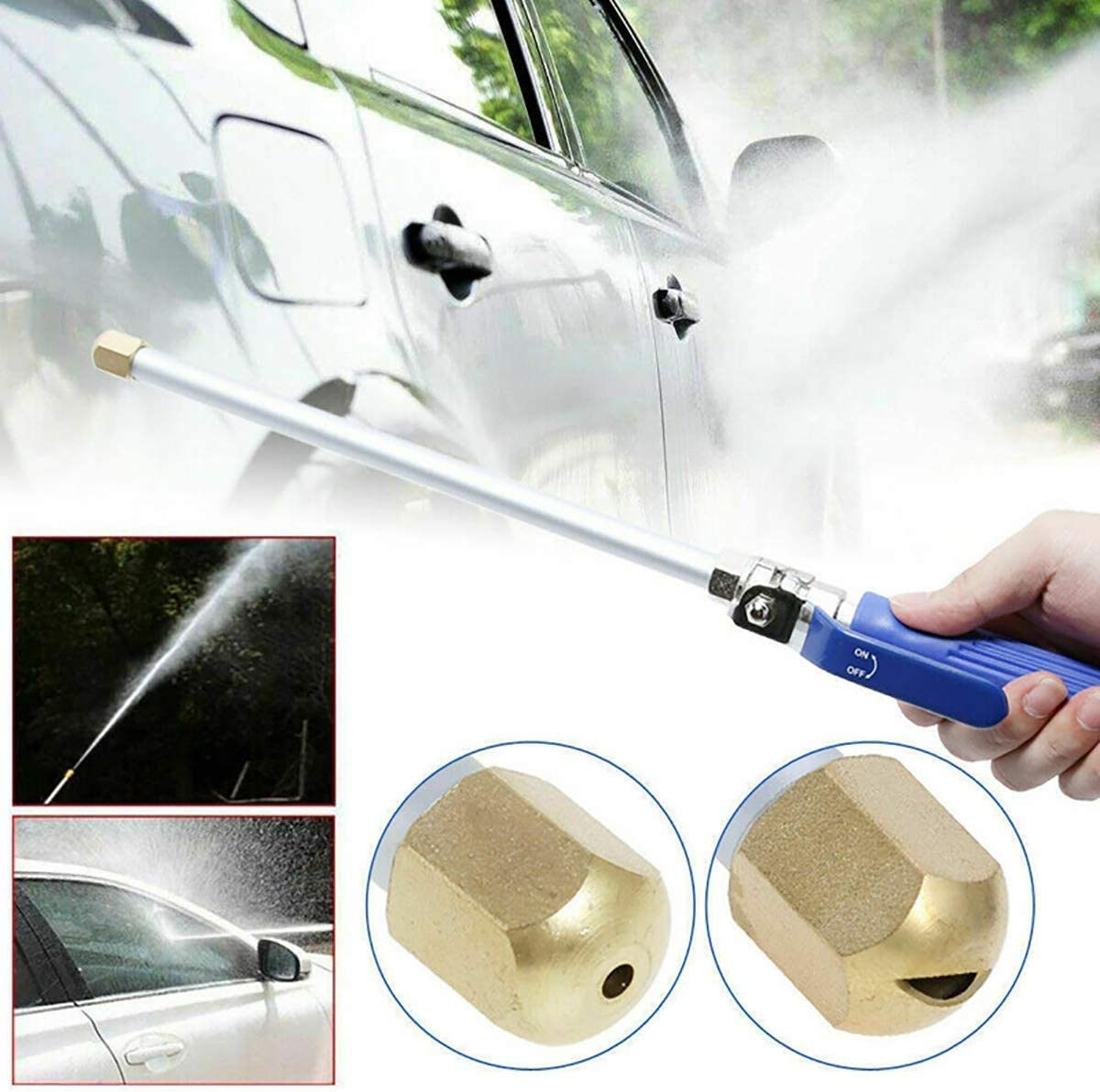 High Pressure Power Washer Wand, Hydro Jet Water Hose Nozzle,Watering Sprayer Cleaning Tool, Wand Lance for Gutter Patio Car Pet Window Glass Blue - Blue image number 6