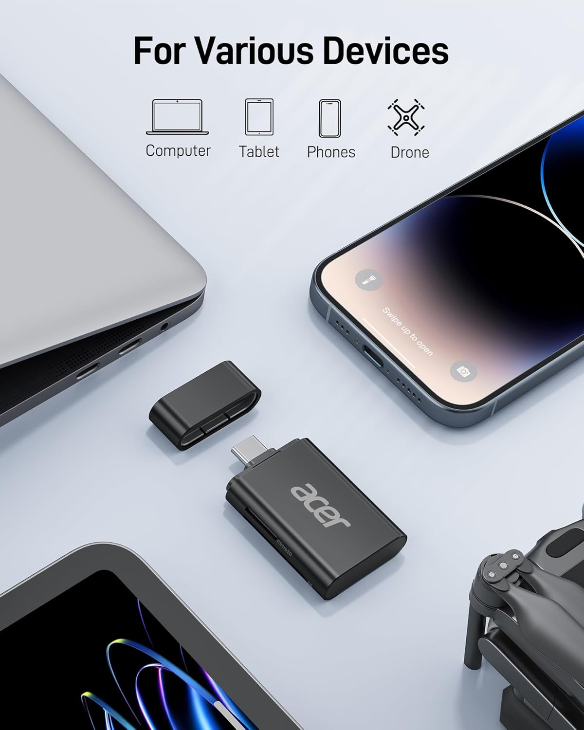 Acer USB C SD Card Reader, USB 4.0 Type-C Micro SD Card Adapter Dual Slot OTG Memory Card Reader for Microsd SDHC SDXC, Compatible with Laptop, PC, Iphone 16/15, Macbook Pro/Air, Ipad Pro, Android image number 3