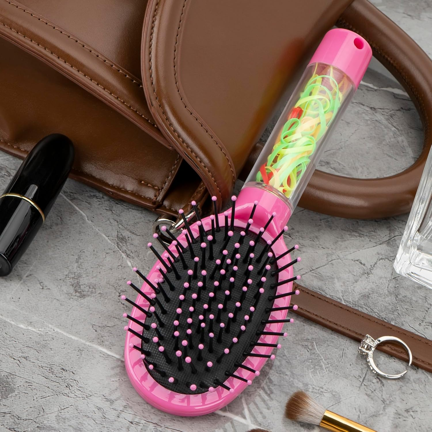 DODAMOUR Velvet Touch Paddle Cushion Hair Brush, Scalp Massage Paddle Brush, Detachable Handle for Hair Ties and Clips, Oval Scalp Massage Comb Ideal for Wet & Dry Hair (Magenta)