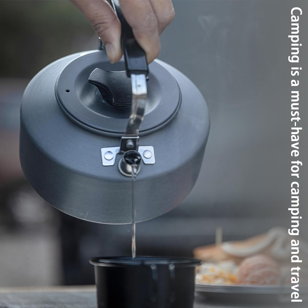 1L Camping Kettle, Portable Camp Tea Pot, Ultra-Light Coffee Tea Pot, Aluminum Water Boiler for Outdoor Backpacking Picnic Fishing