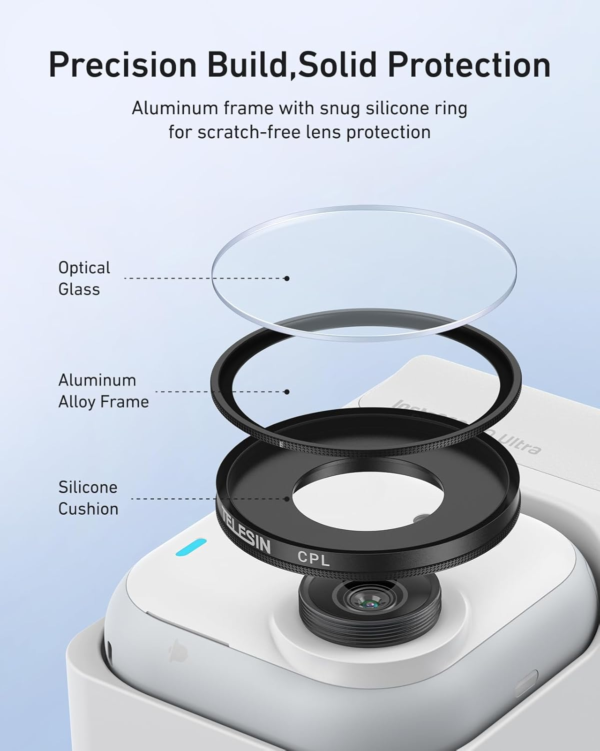 TELESIN ND & CPL Filters Set for Insta360 Go Ultra，Lens Filters Kit 4-Pack (Cpl+Nd8/16/32)｜Multi-Coated Optical Glass｜Balanced Exposure｜Anti-Reflective｜Aluminium Alloy Frame image number 6