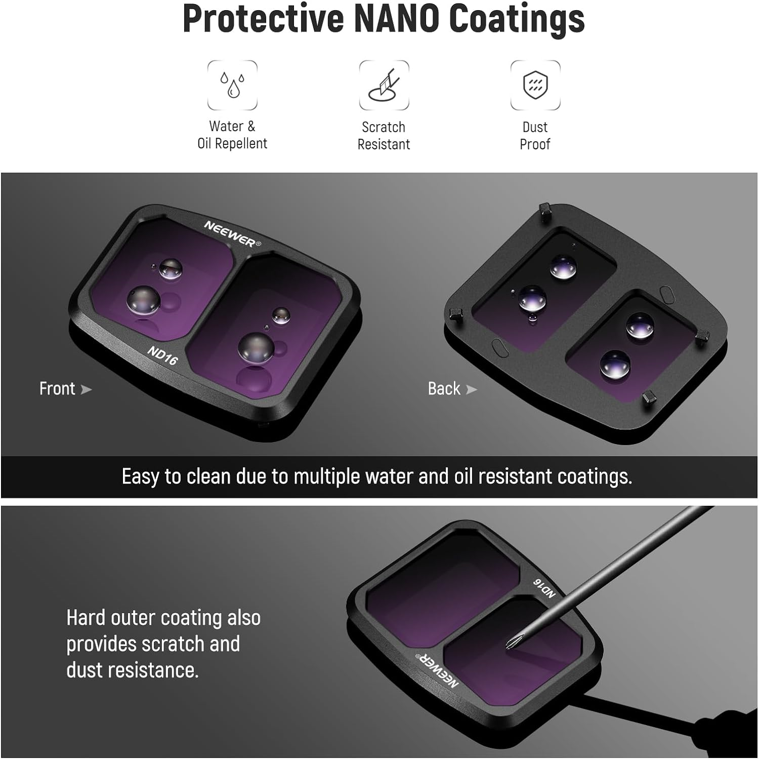 NEEWER ND CPL UV Filter Set Compatible with DJI Air 3, 6 Pack ND8 ND16 ND32 ND64 UV CPL Polarizer Neutral Density Filter Kit, Multi Coated HD Optical Glass/Secure Attach/Lightweight Frame image number 3