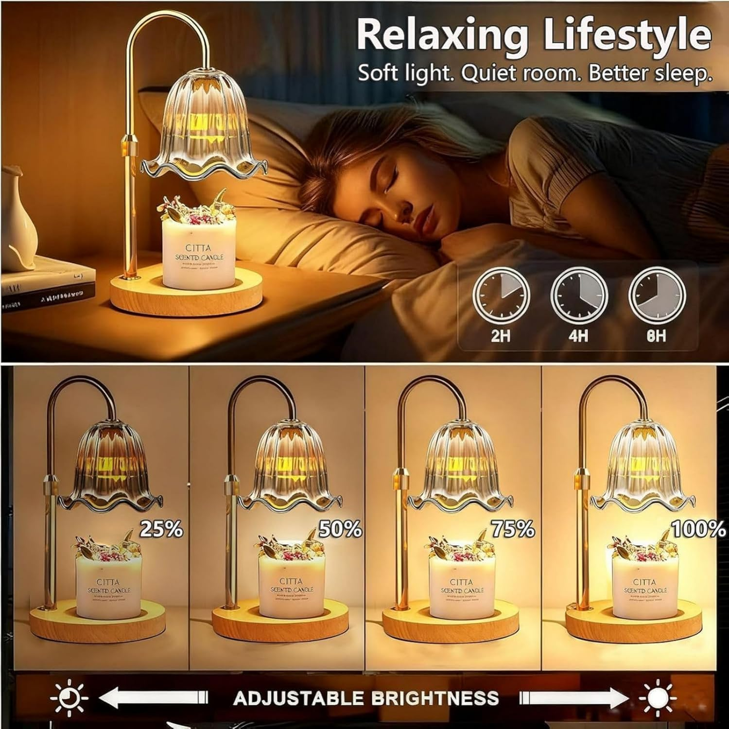 Adjustable Candle Warmer Lamp with Timer Dimmer, Adjustable Height Vintage Home Decor for Scented Jar Candles, Ideal for Women/Men, Elegant Table Lamp for Home Bedroom Office Decor image number 2