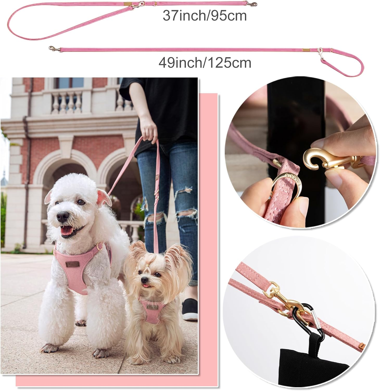 Puppytie No Pull Dog Harness with Multifunction Dog Leash,Soft Adjustable No Choke Escape Proof Pet Harness Vest for Medium Dogs or Large Dogs,Pink,M image number 5