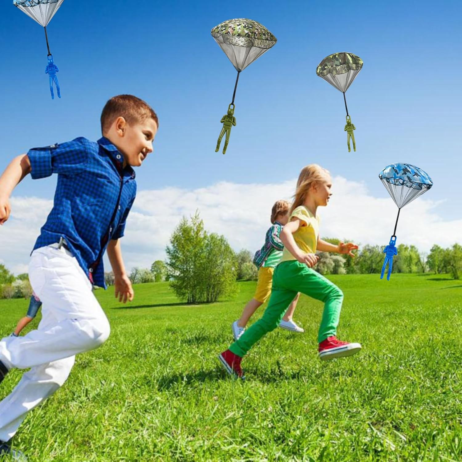 ROYHOO 6PCS Parachute Toy, Camo Parachute Men Toy Tangle Free Throwing Hand Throw Outdoor Flying Paratrooper Toy image number 3
