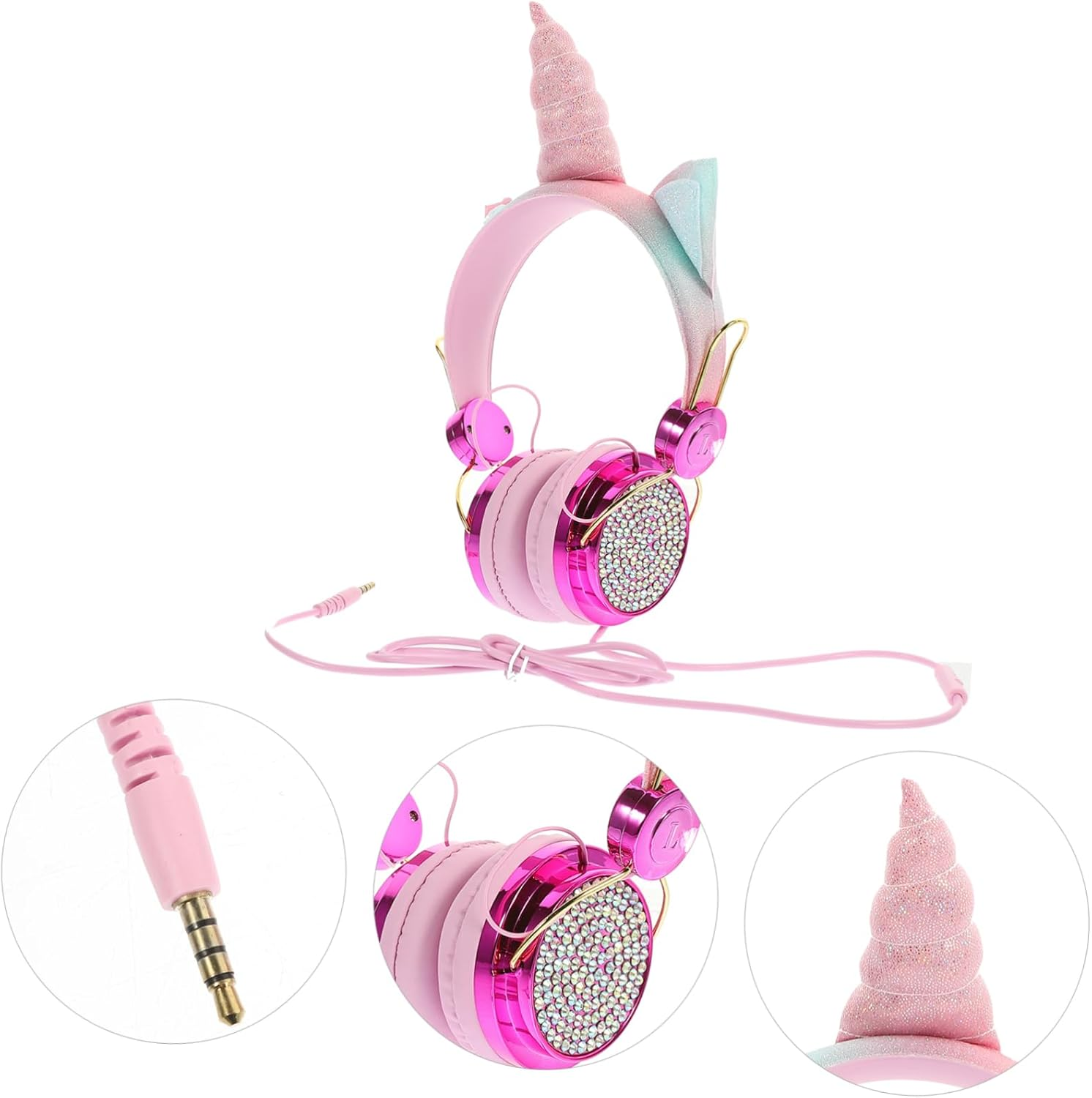 SHINEOFI over Ear Headphones with Mic Adjustable Headband Volume Limit Safe Stereo Headset for Boys Compatible with Laptop Phone Tablet Rose Gold Unicorn Design image number 2